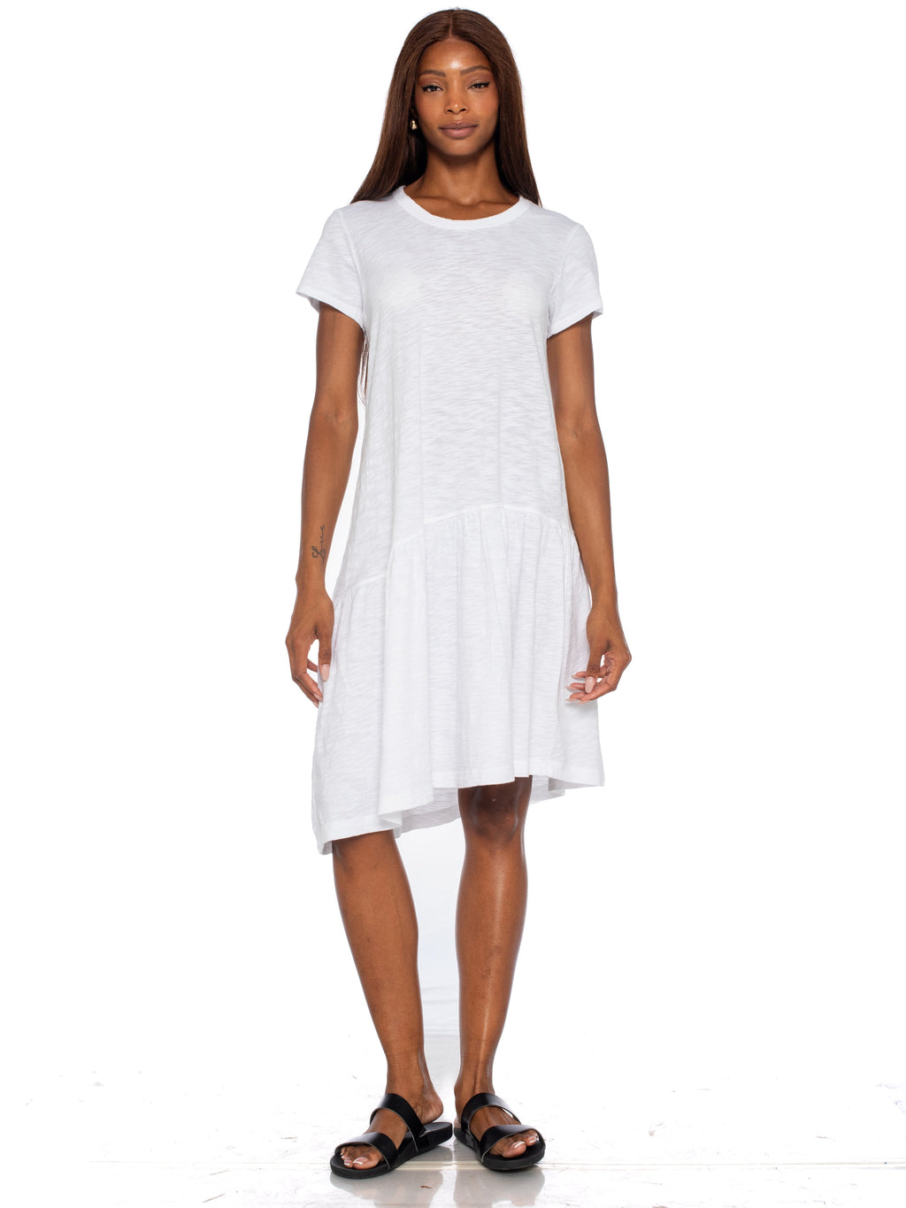 Short Sleeve Slant Hem Shirt Dress
