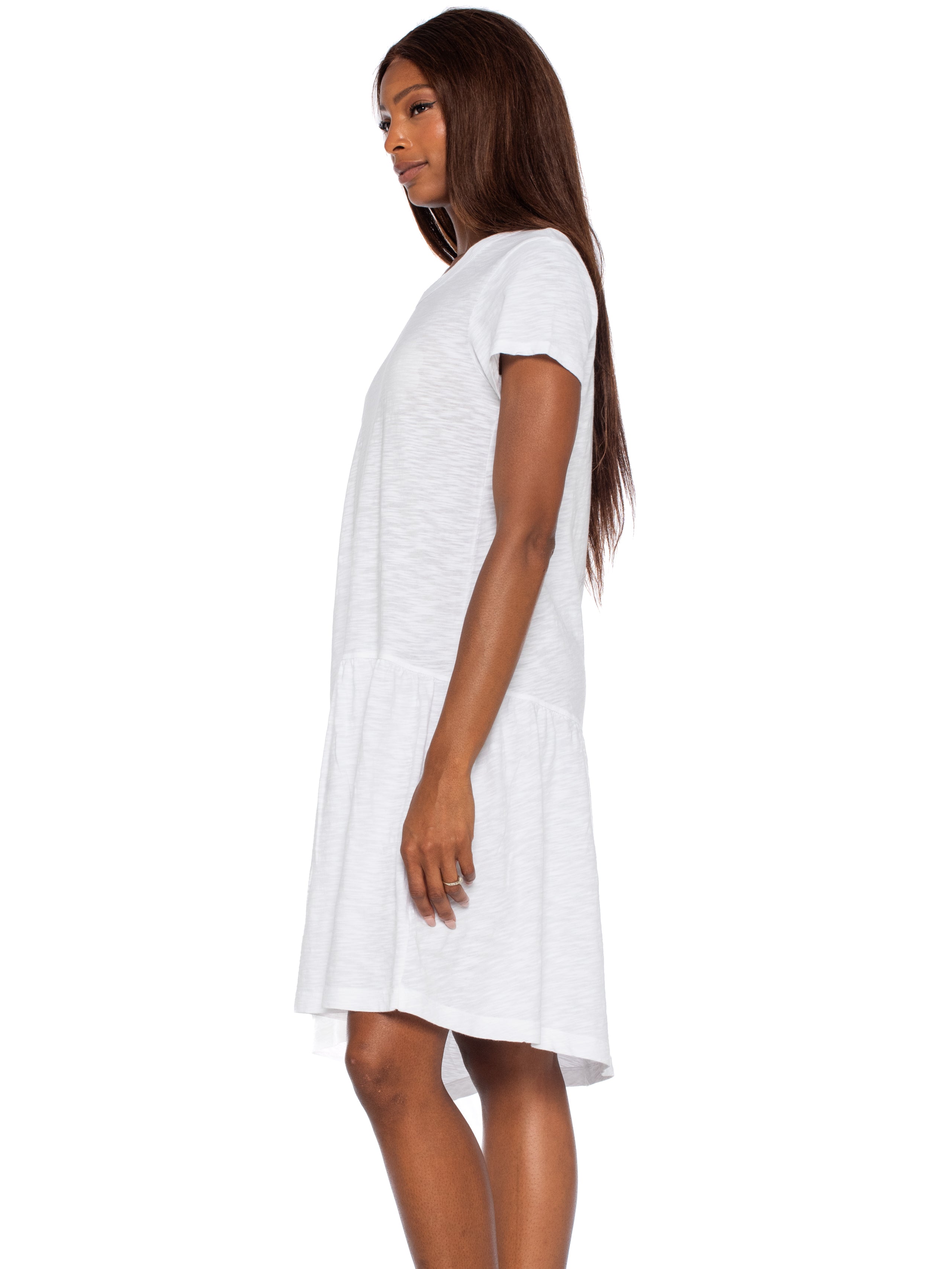 Short Sleeve Slant Hem Shirt Dress