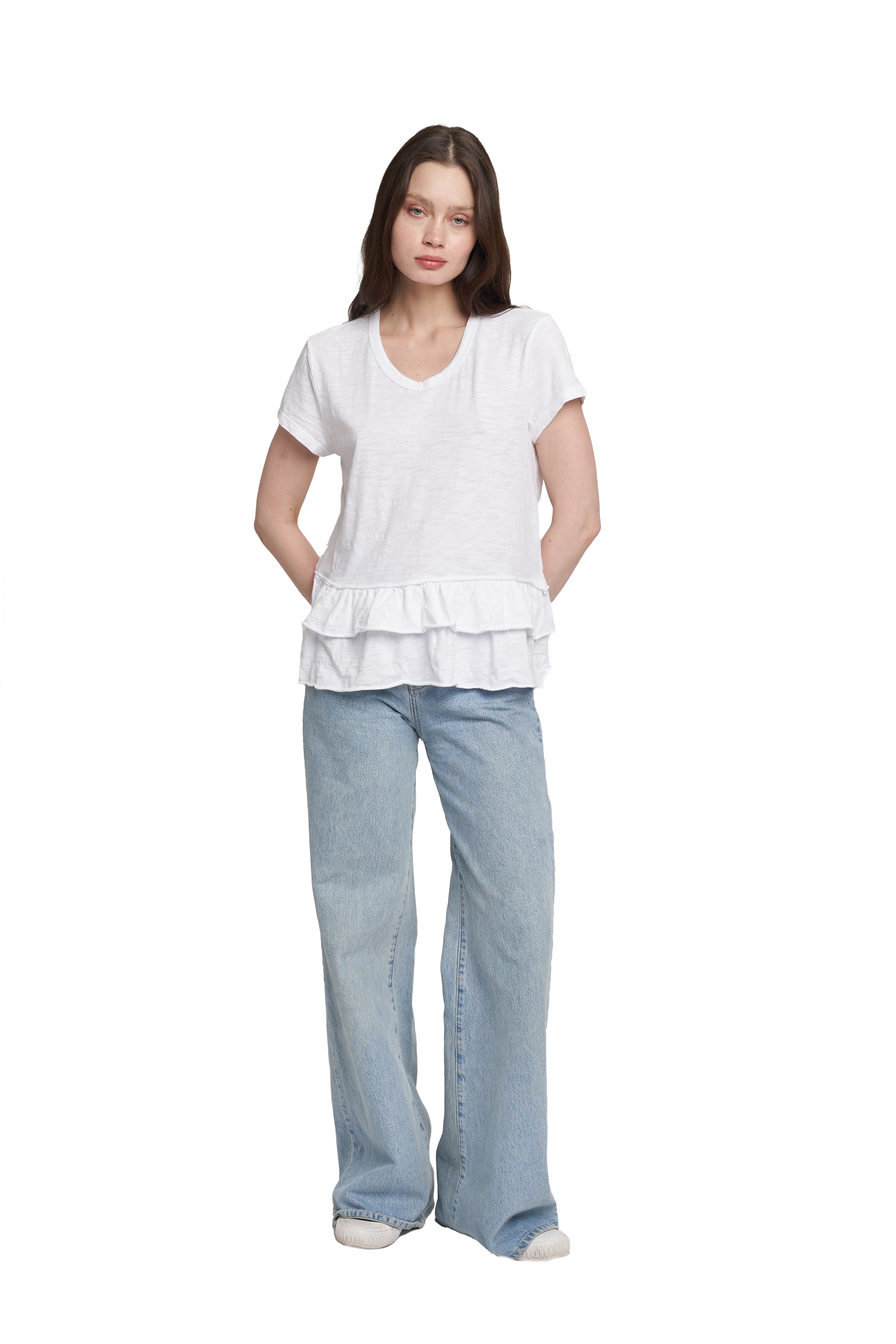 Short Sleeve Double Tier Mock Hem Crew
