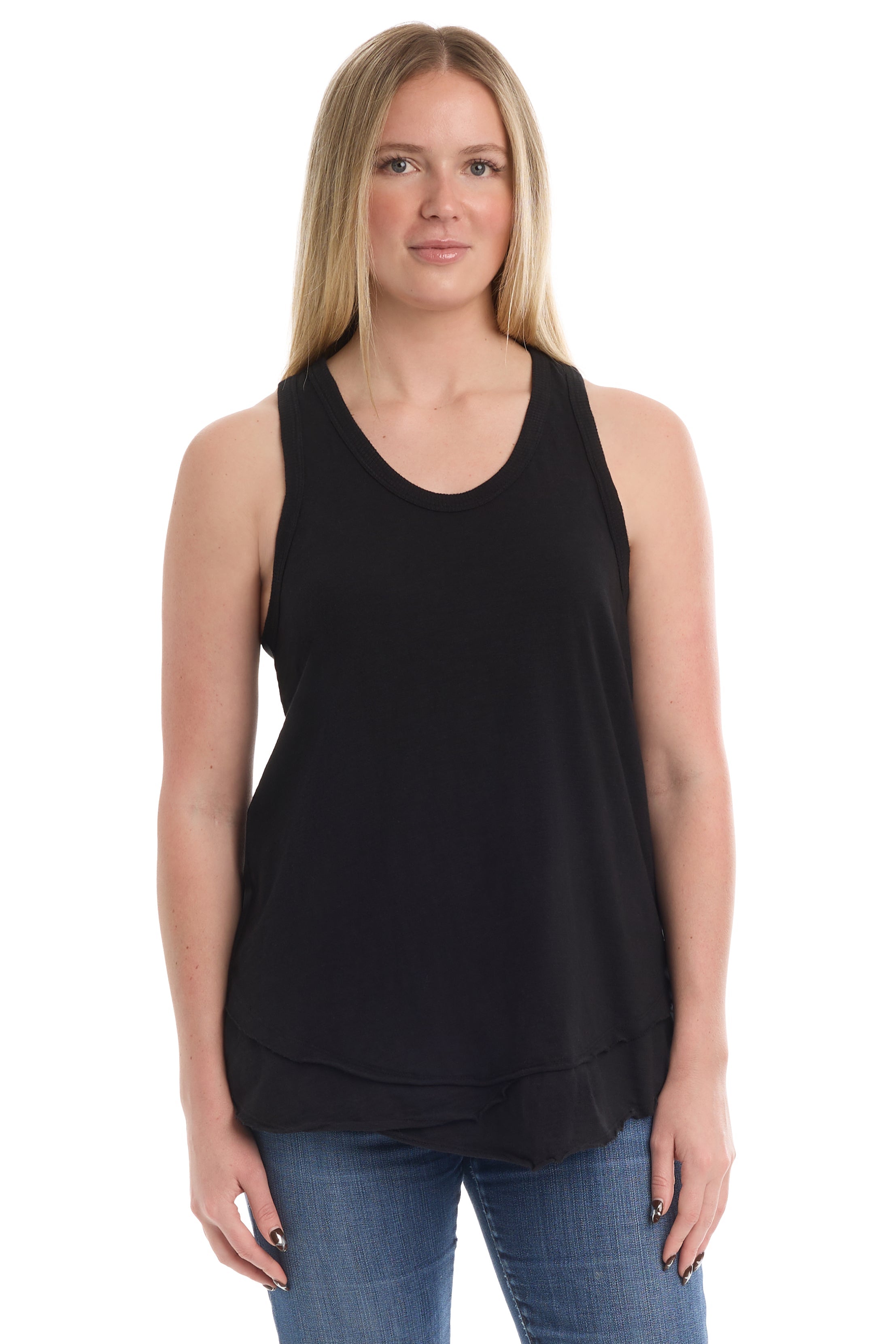Shrunken Mock Hem Shirttail Tank