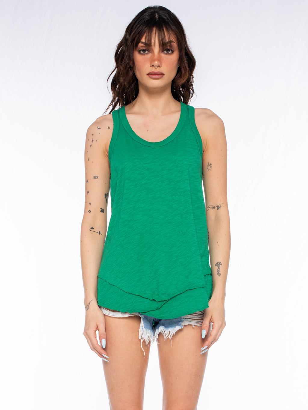 Shrunken Mock Hem Shirttail Tank