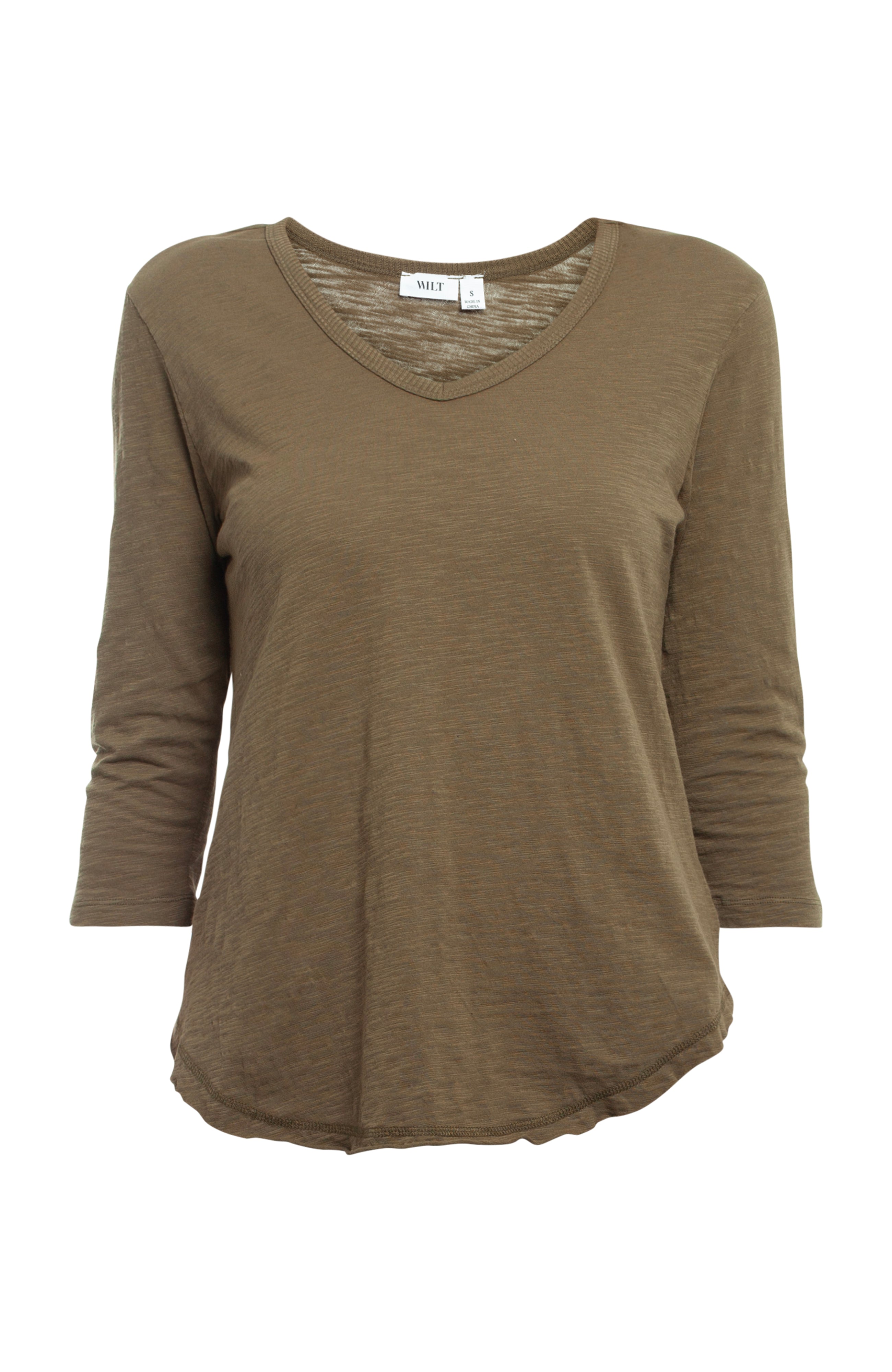 3/4 Sleeve V-Neck Shirttail