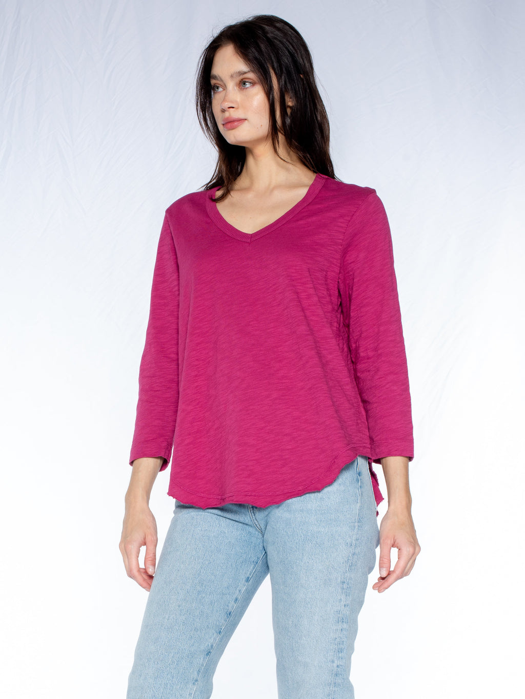3/4 Sleeve V-Neck Shirttail