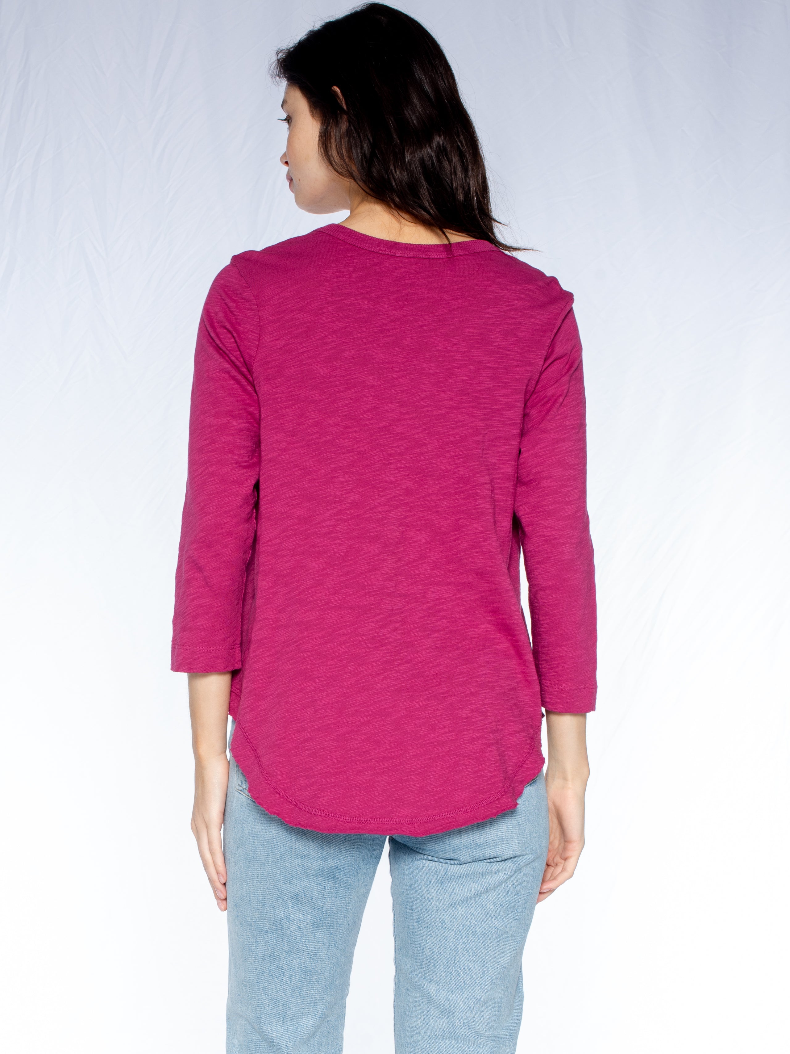 3/4 Sleeve V-Neck Shirttail