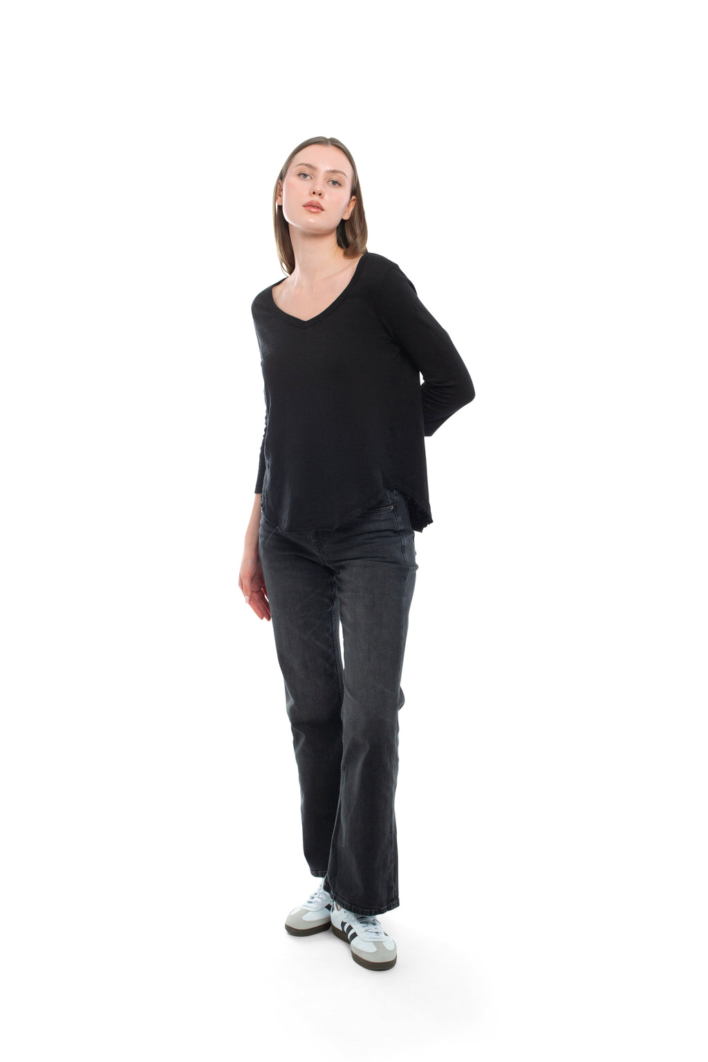3/4 Sleeve V-Neck Shirttail