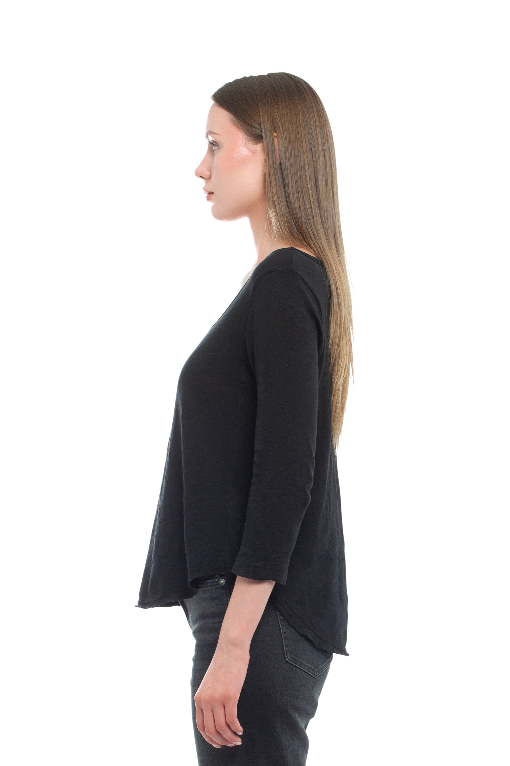 3/4 Sleeve V-Neck Shirttail