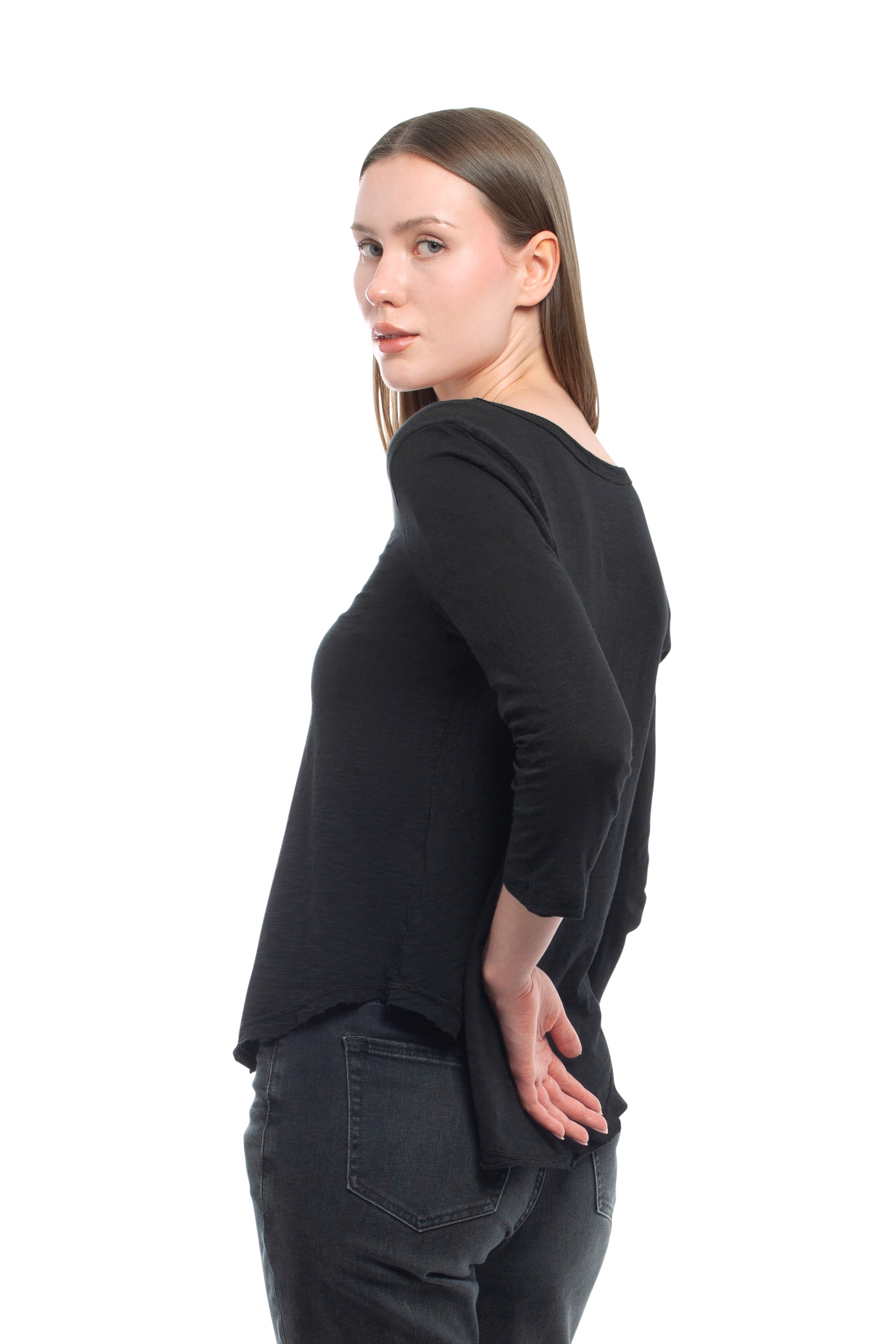 3/4 Sleeve V-Neck Shirttail