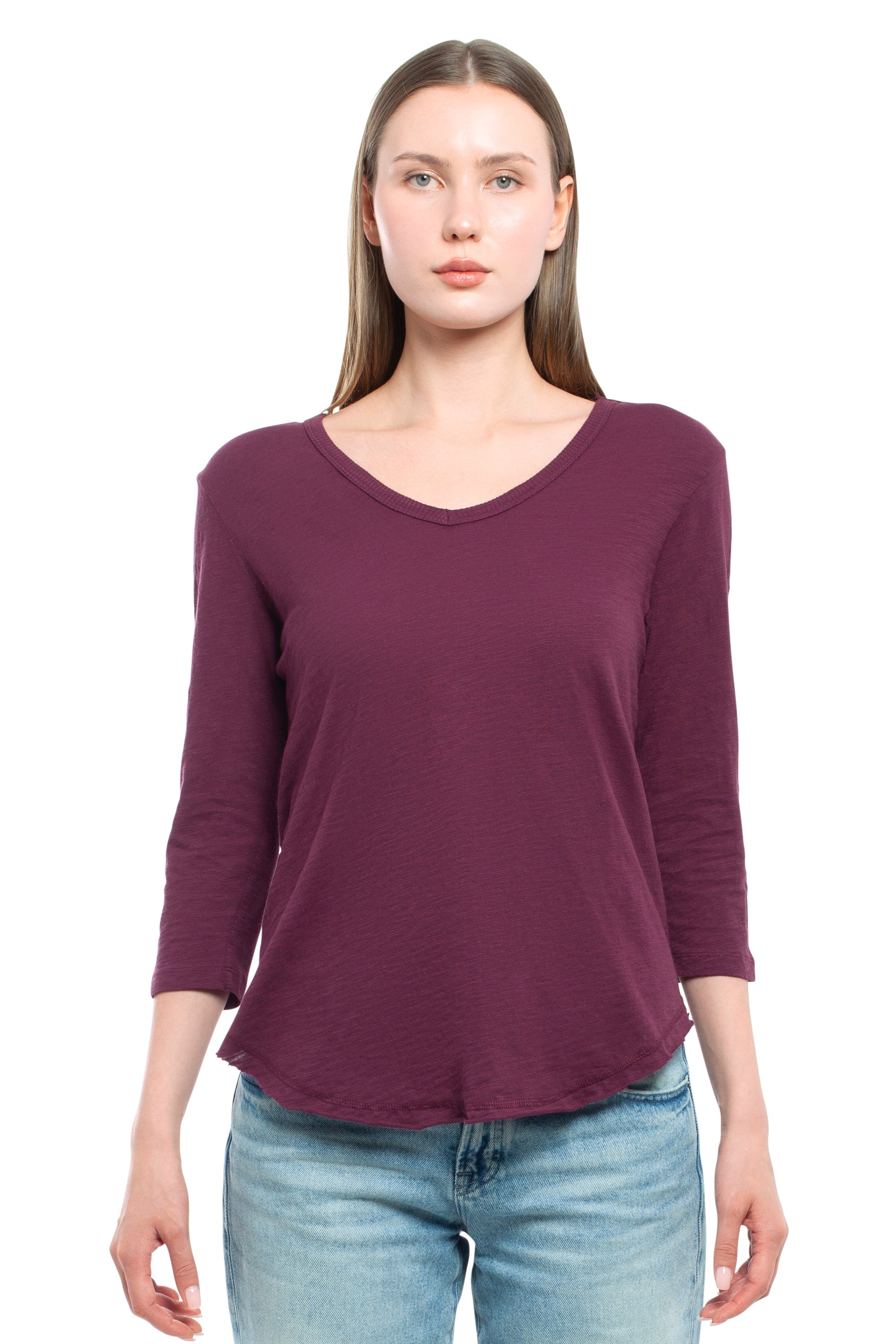 3/4 Sleeve V-Neck Shirttail