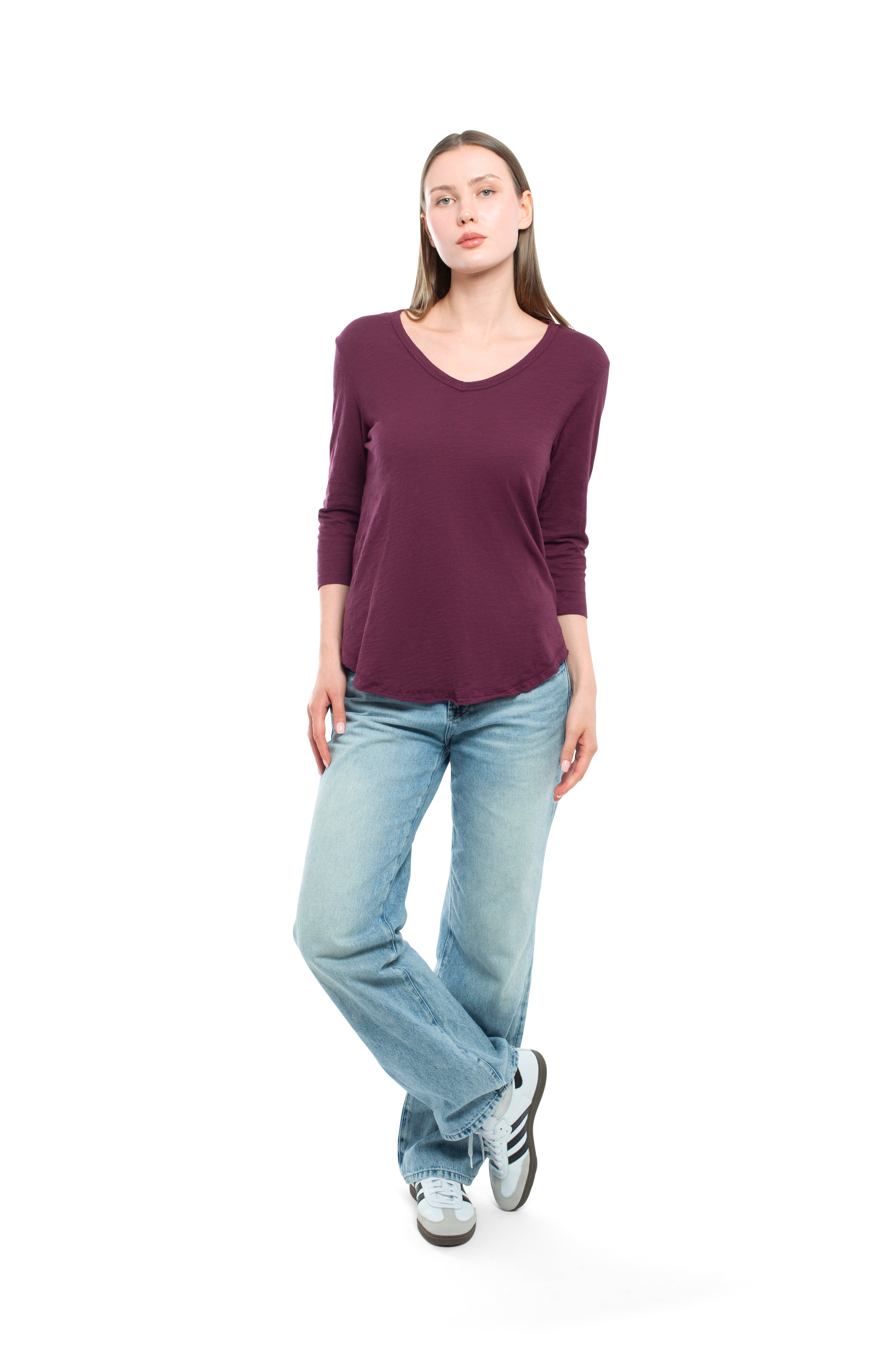 3/4 Sleeve V-Neck Shirttail