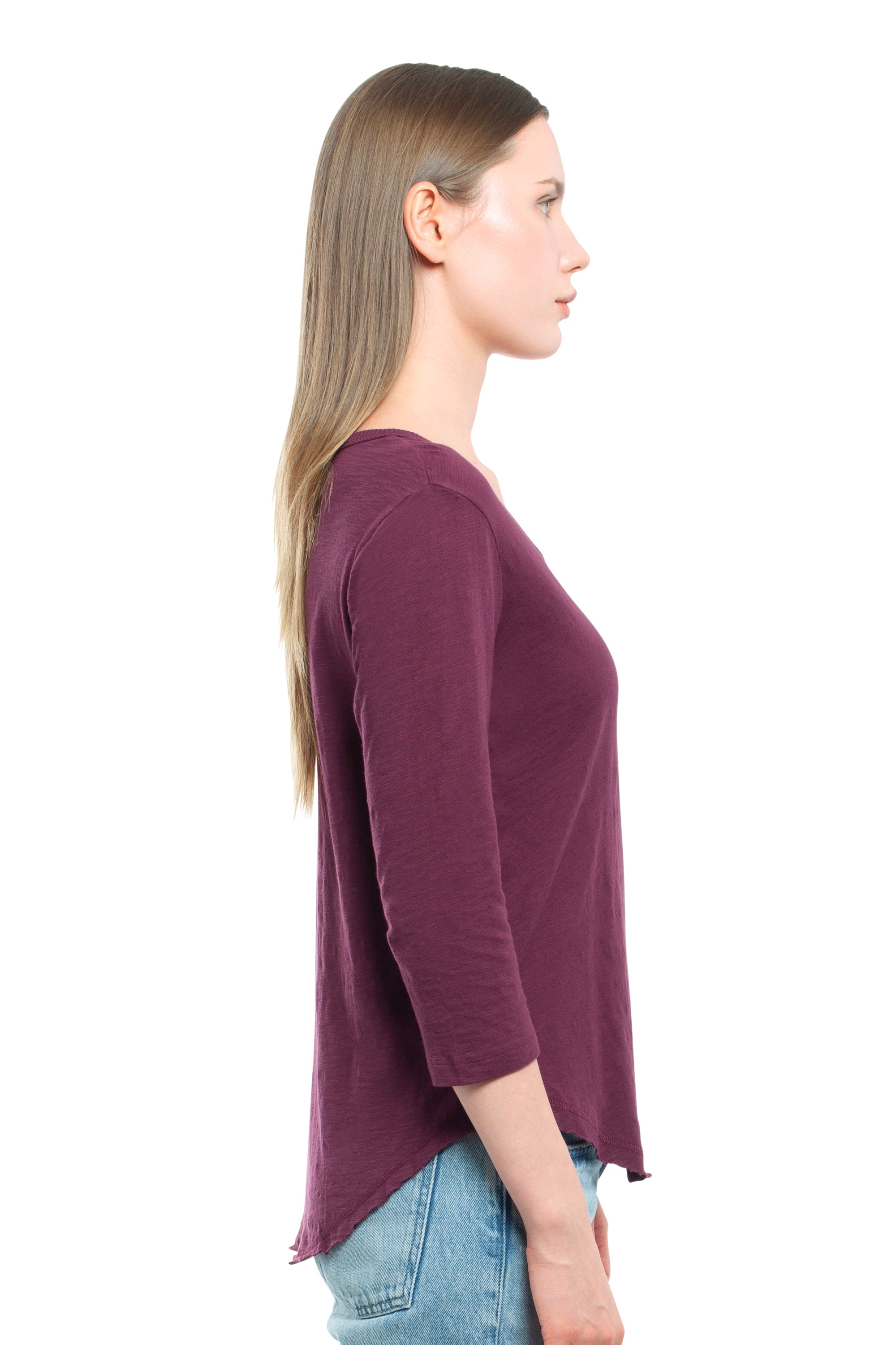 3/4 Sleeve V-Neck Shirttail