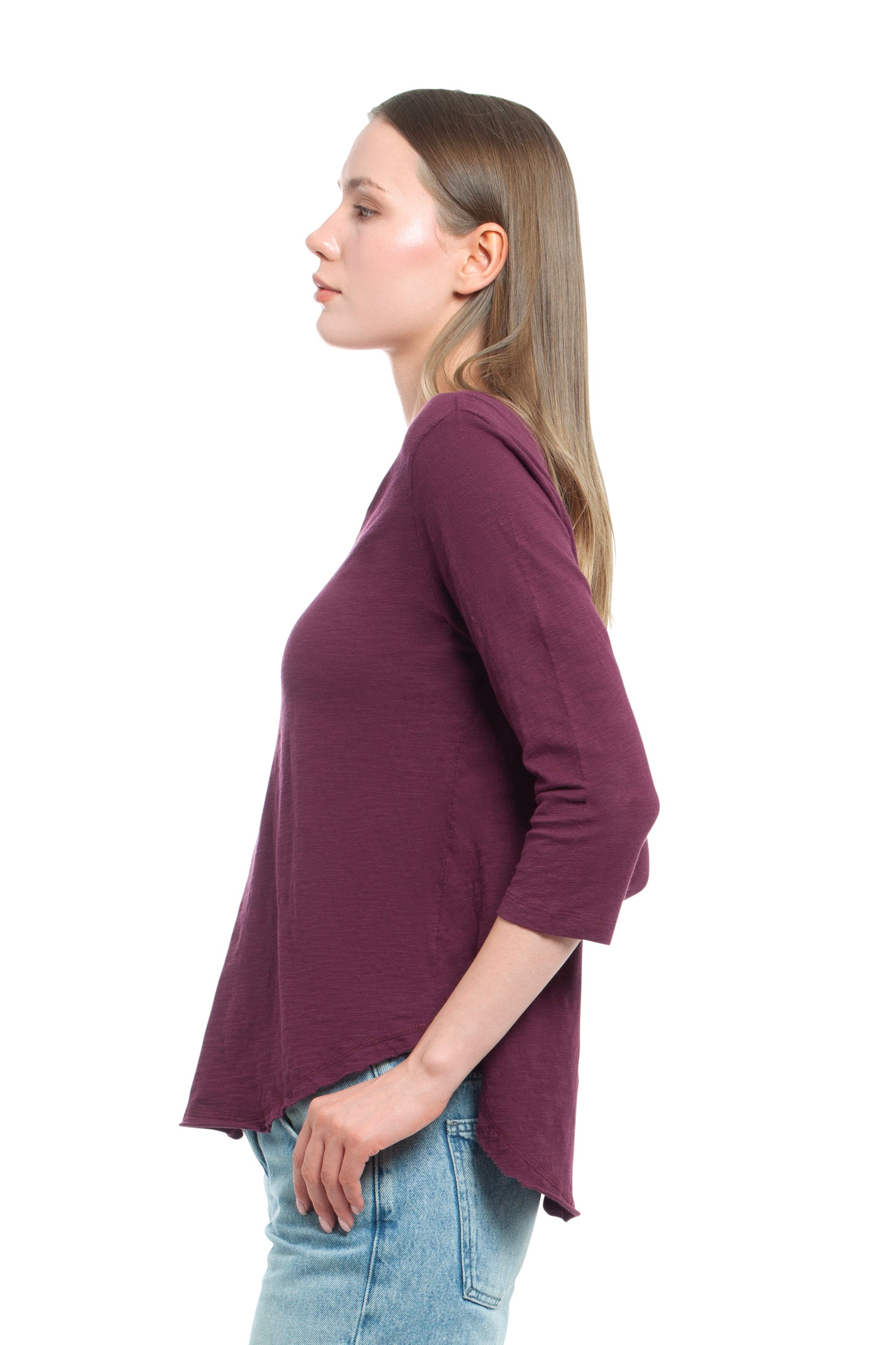3/4 Sleeve V-Neck Shirttail