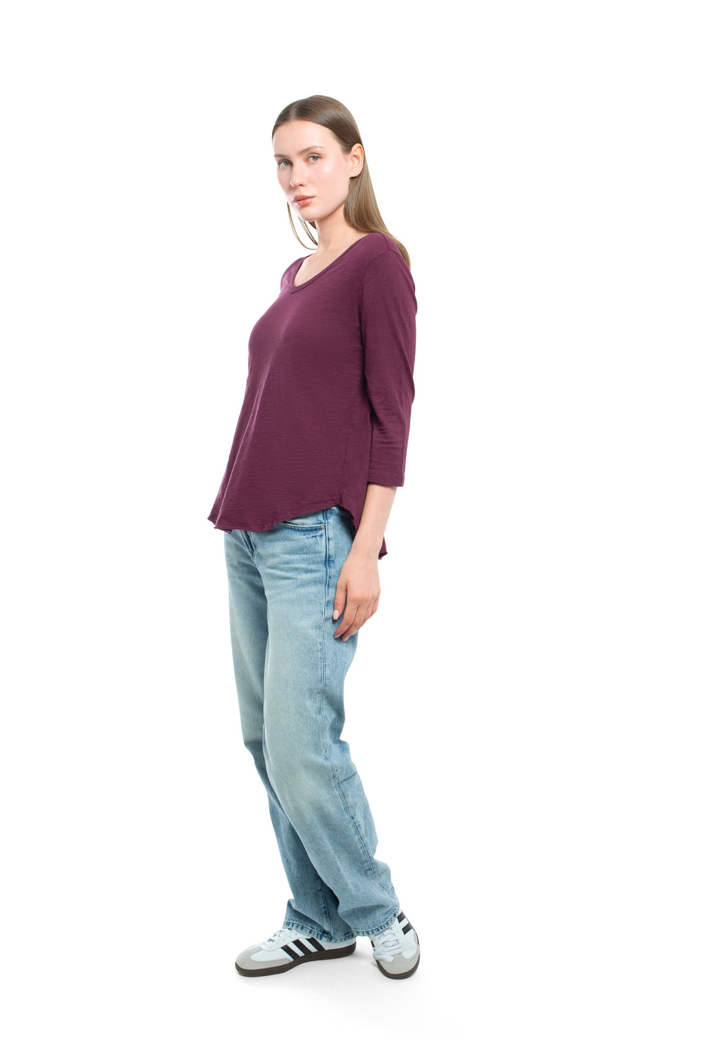 3/4 Sleeve V-Neck Shirttail