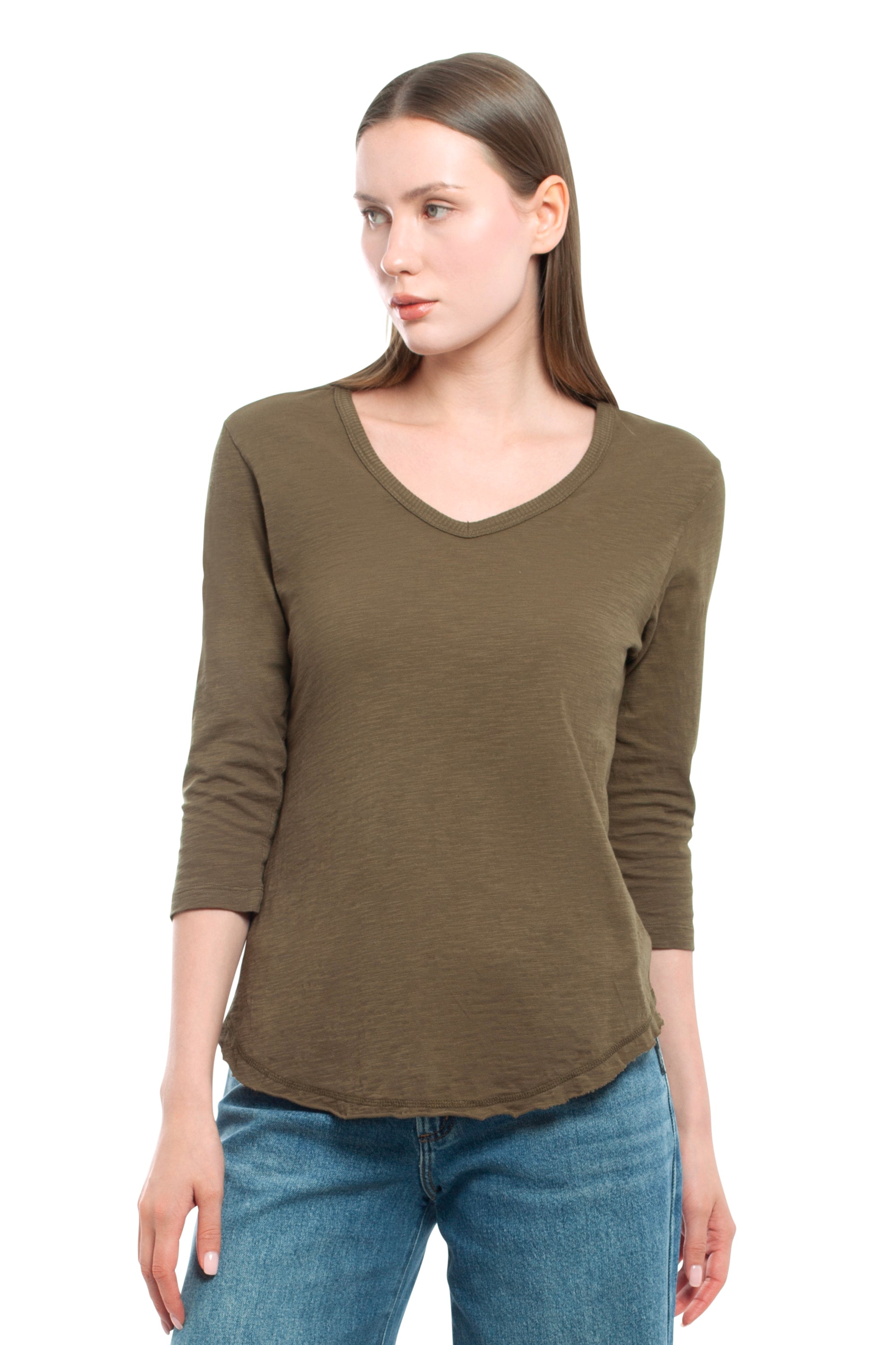 3/4 Sleeve V-Neck Shirttail