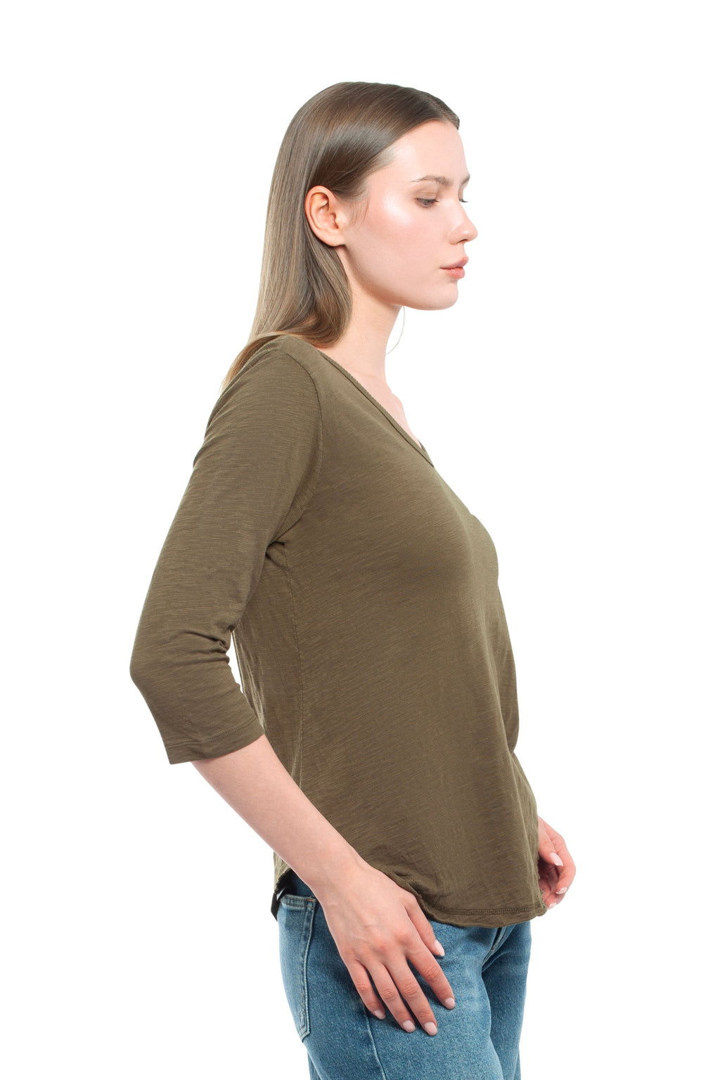3/4 Sleeve V-Neck Shirttail
