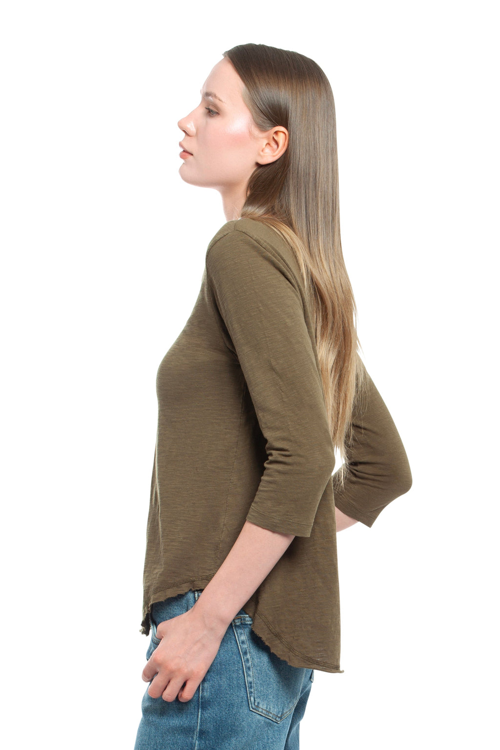 3/4 Sleeve V-Neck Shirttail