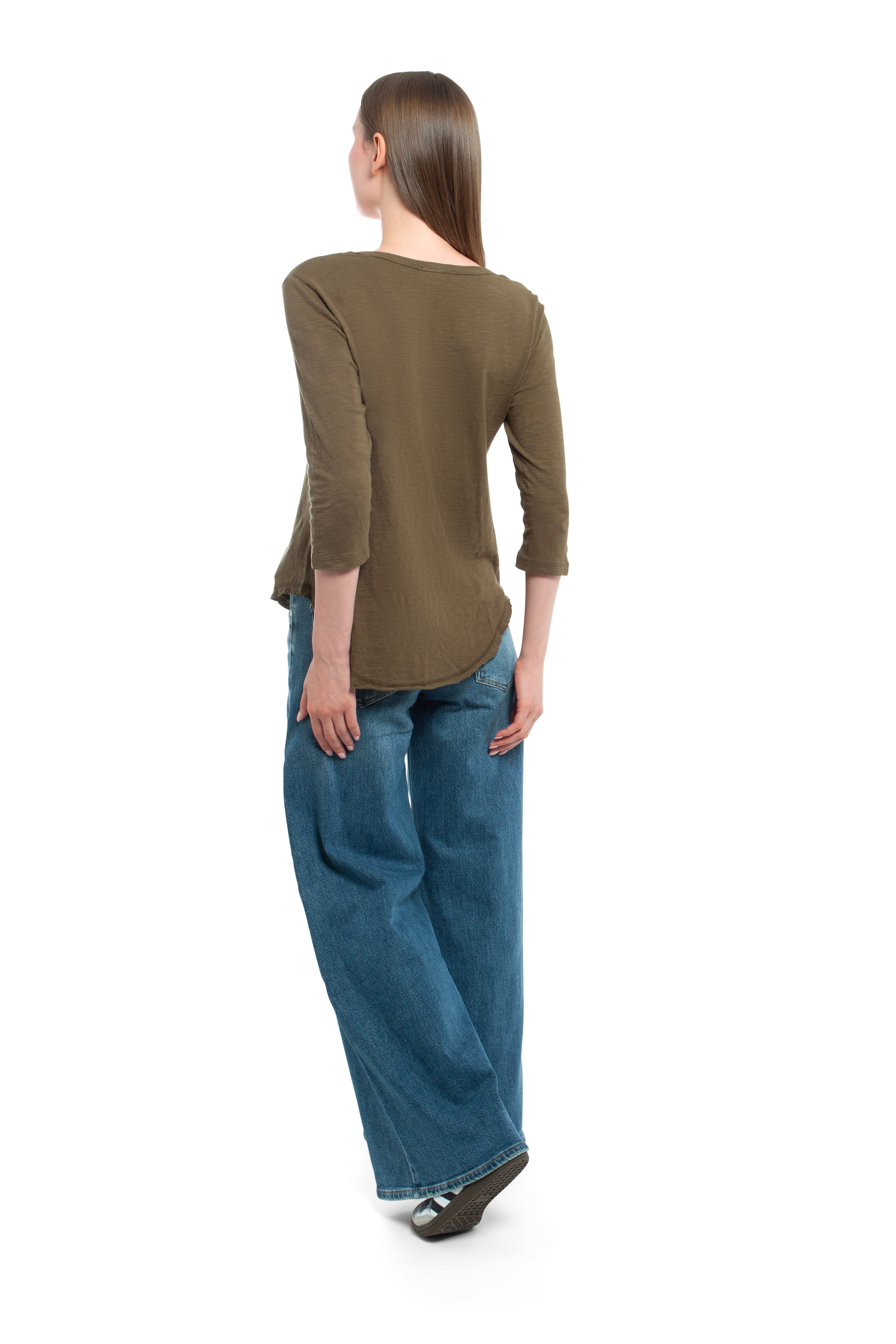3/4 Sleeve V-Neck Shirttail