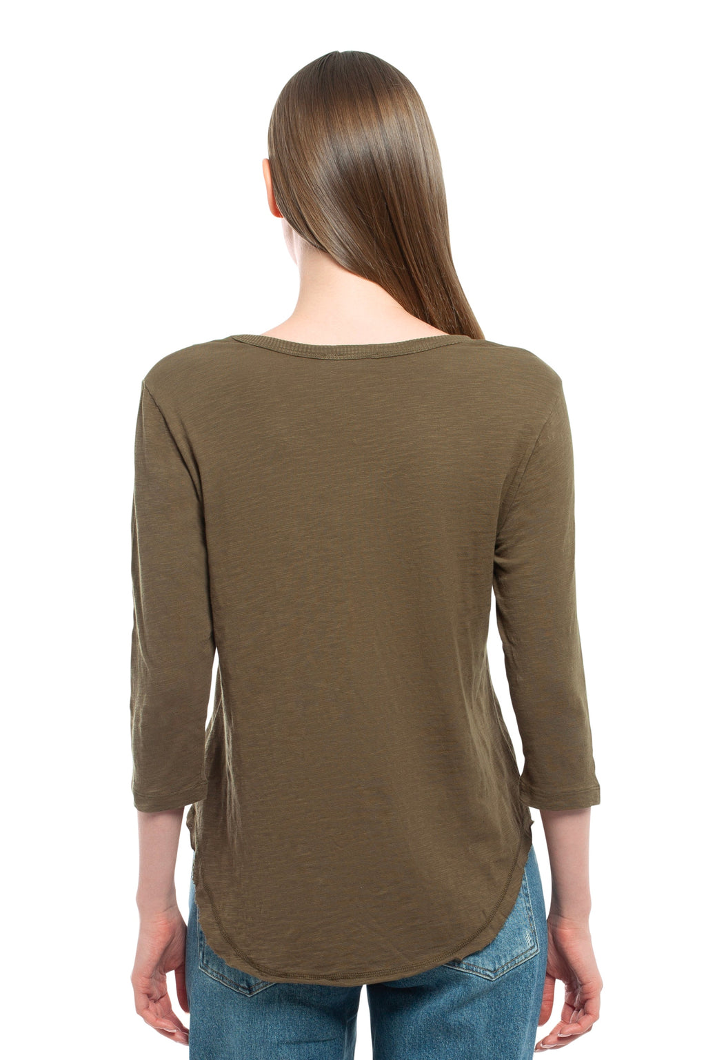 3/4 Sleeve V-Neck Shirttail
