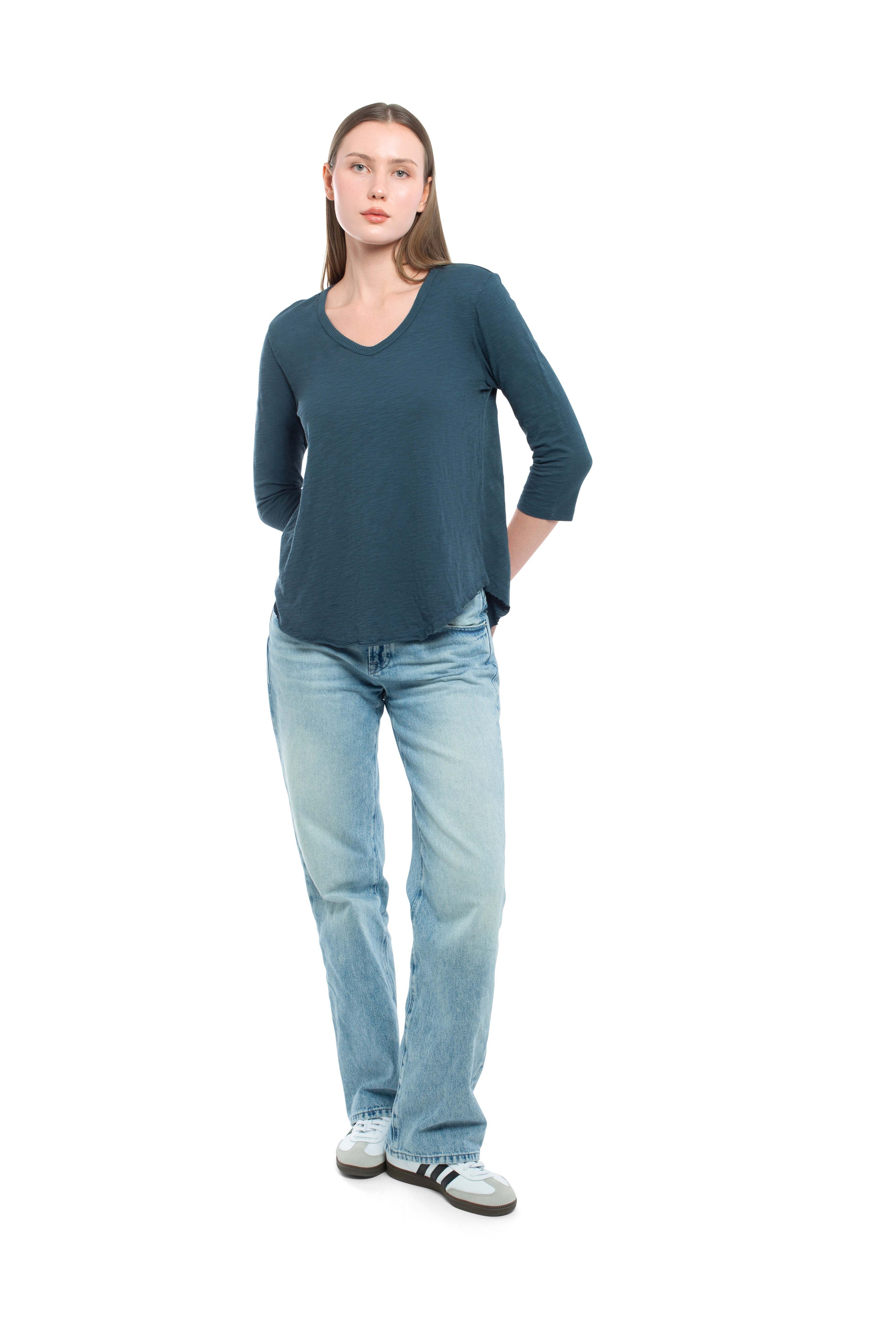 3/4 Sleeve V-Neck Shirttail