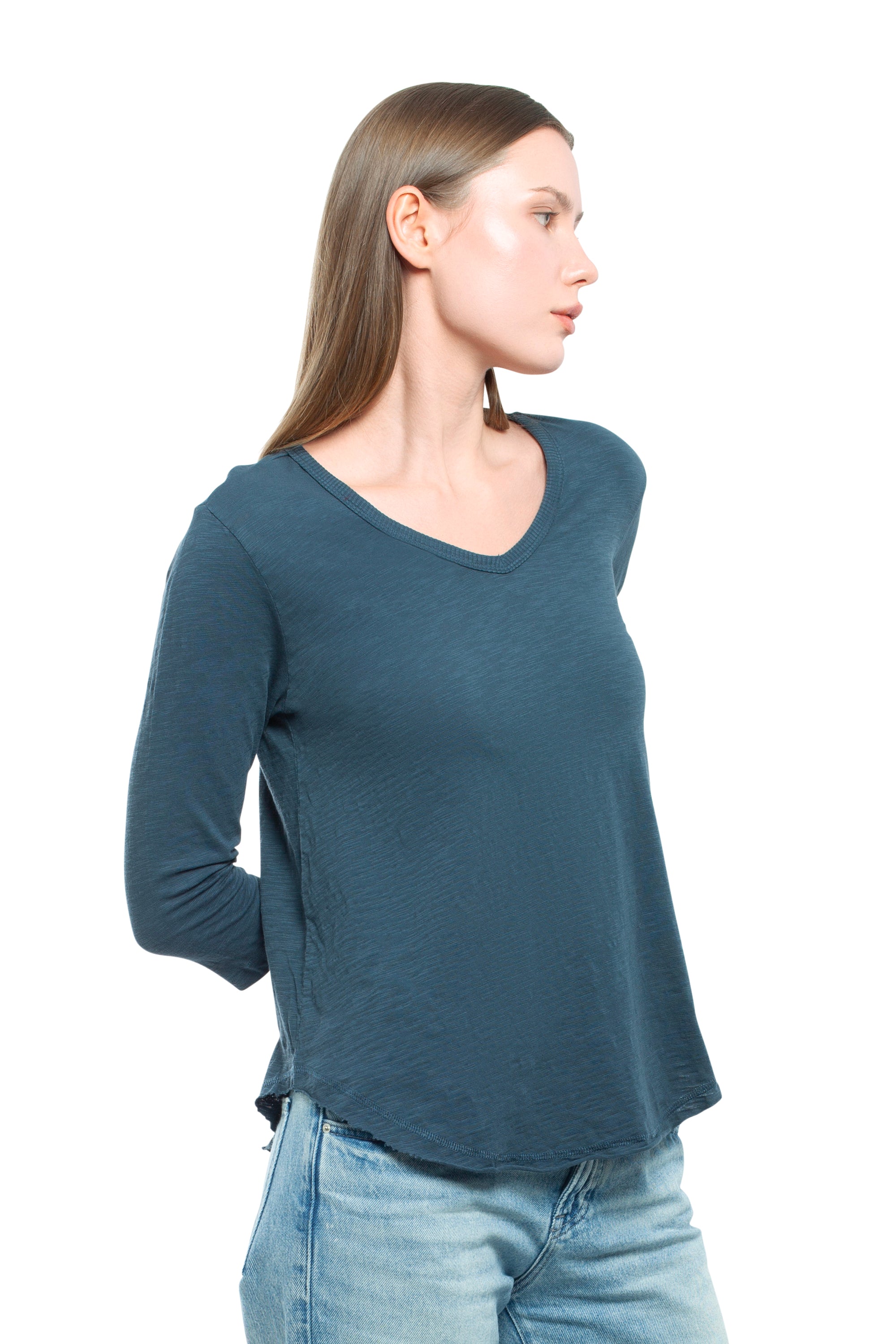 3/4 Sleeve V-Neck Shirttail