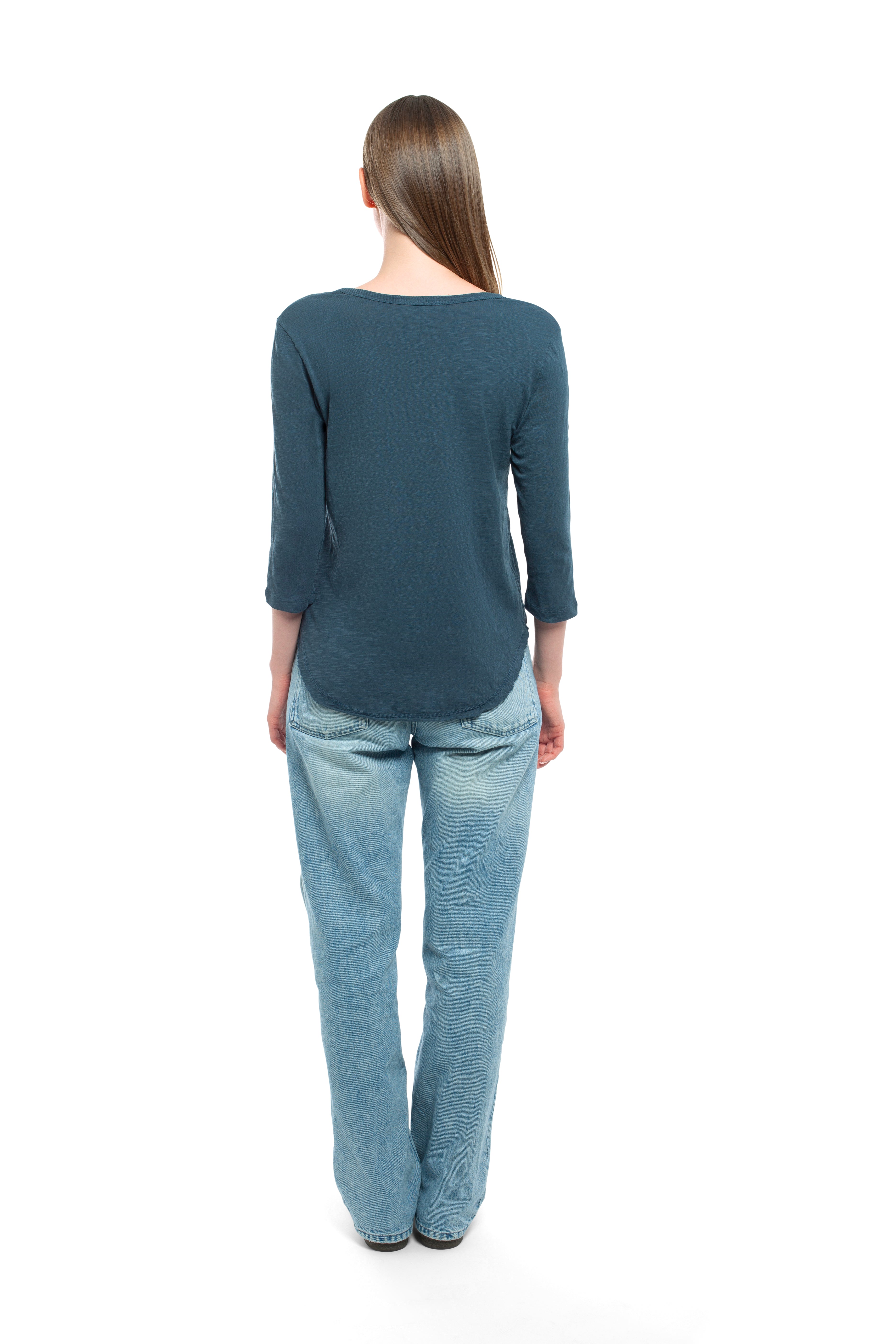 3/4 Sleeve V-Neck Shirttail