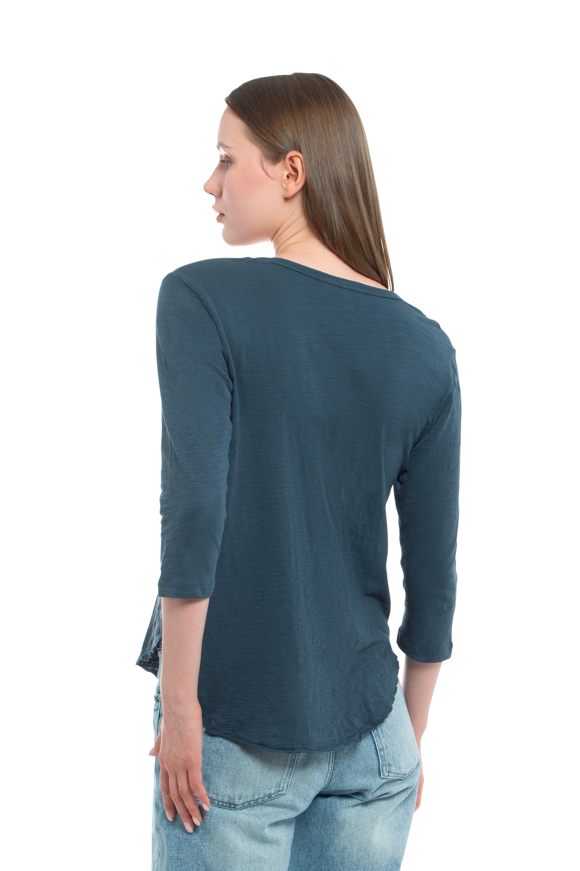 3/4 Sleeve V-Neck Shirttail
