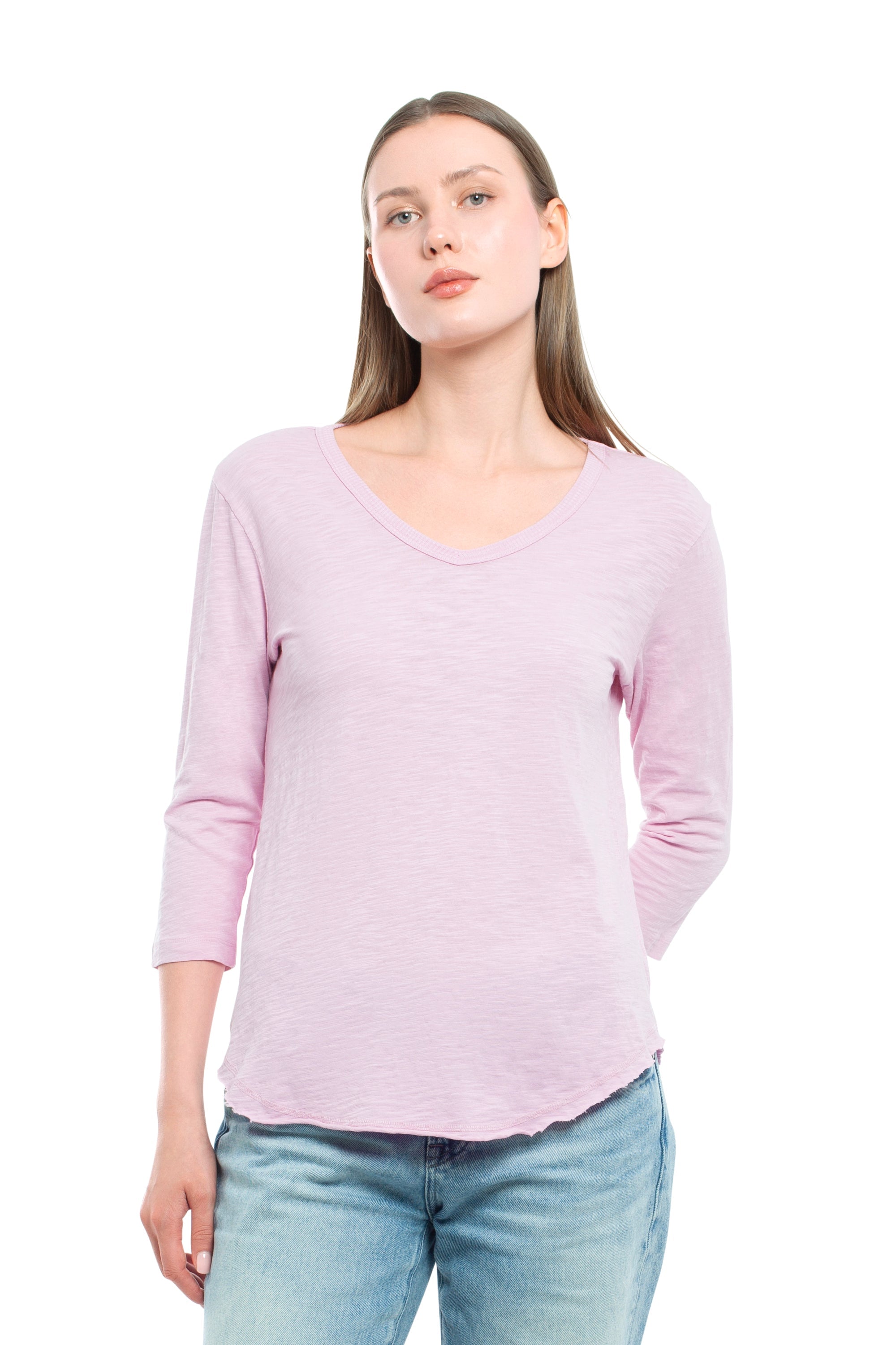3/4 Sleeve V-Neck Shirttail