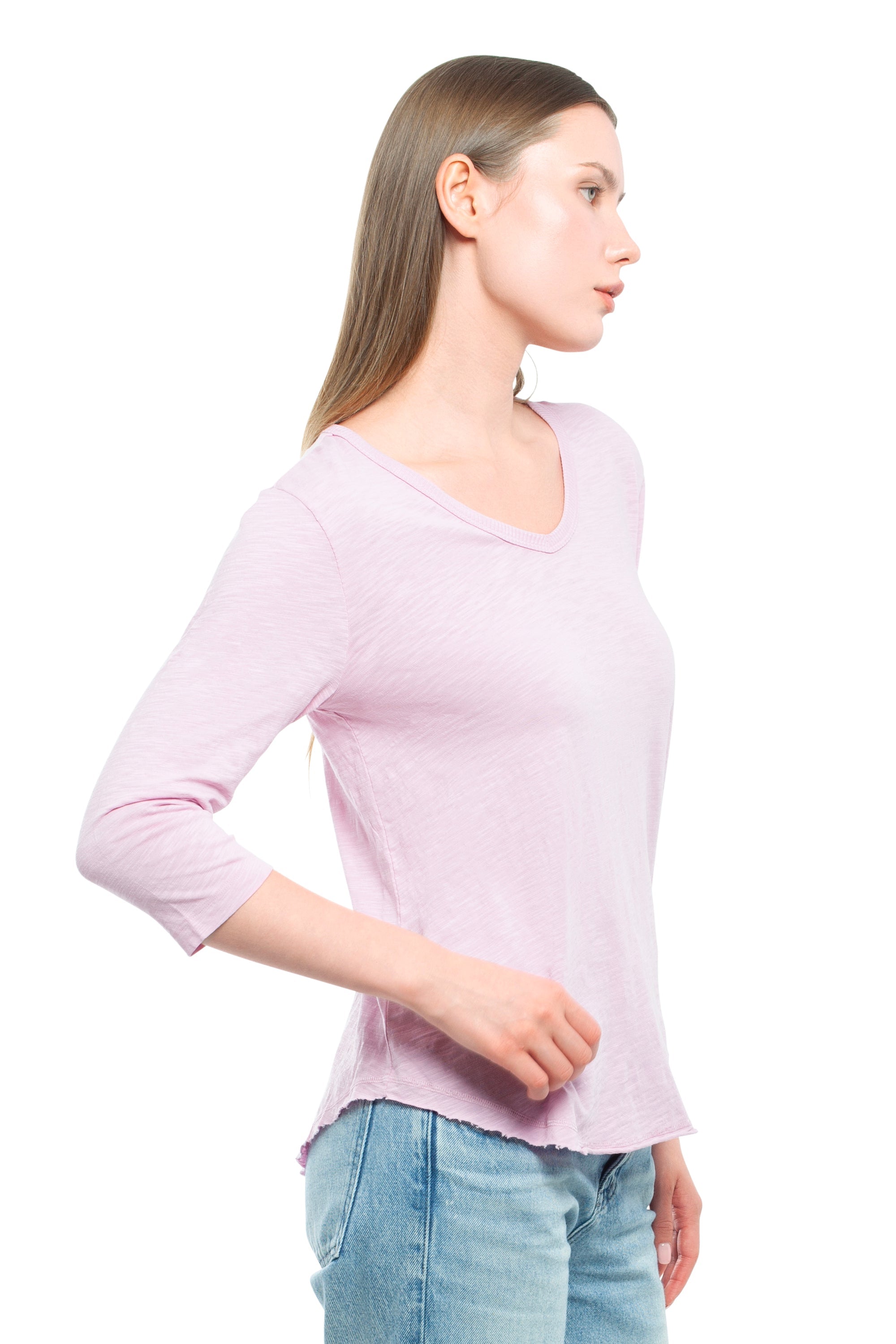 3/4 Sleeve V-Neck Shirttail