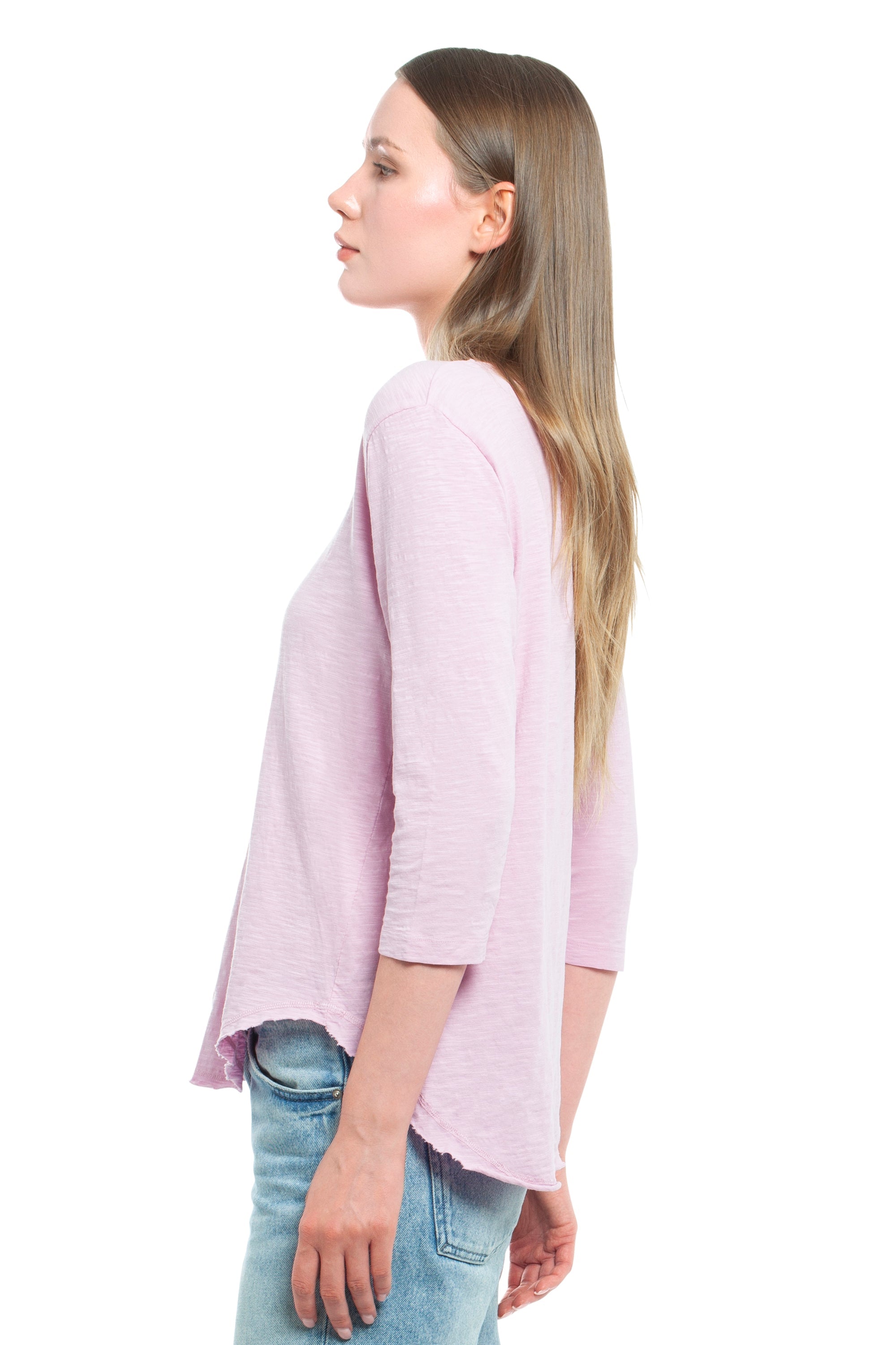 3/4 Sleeve V-Neck Shirttail