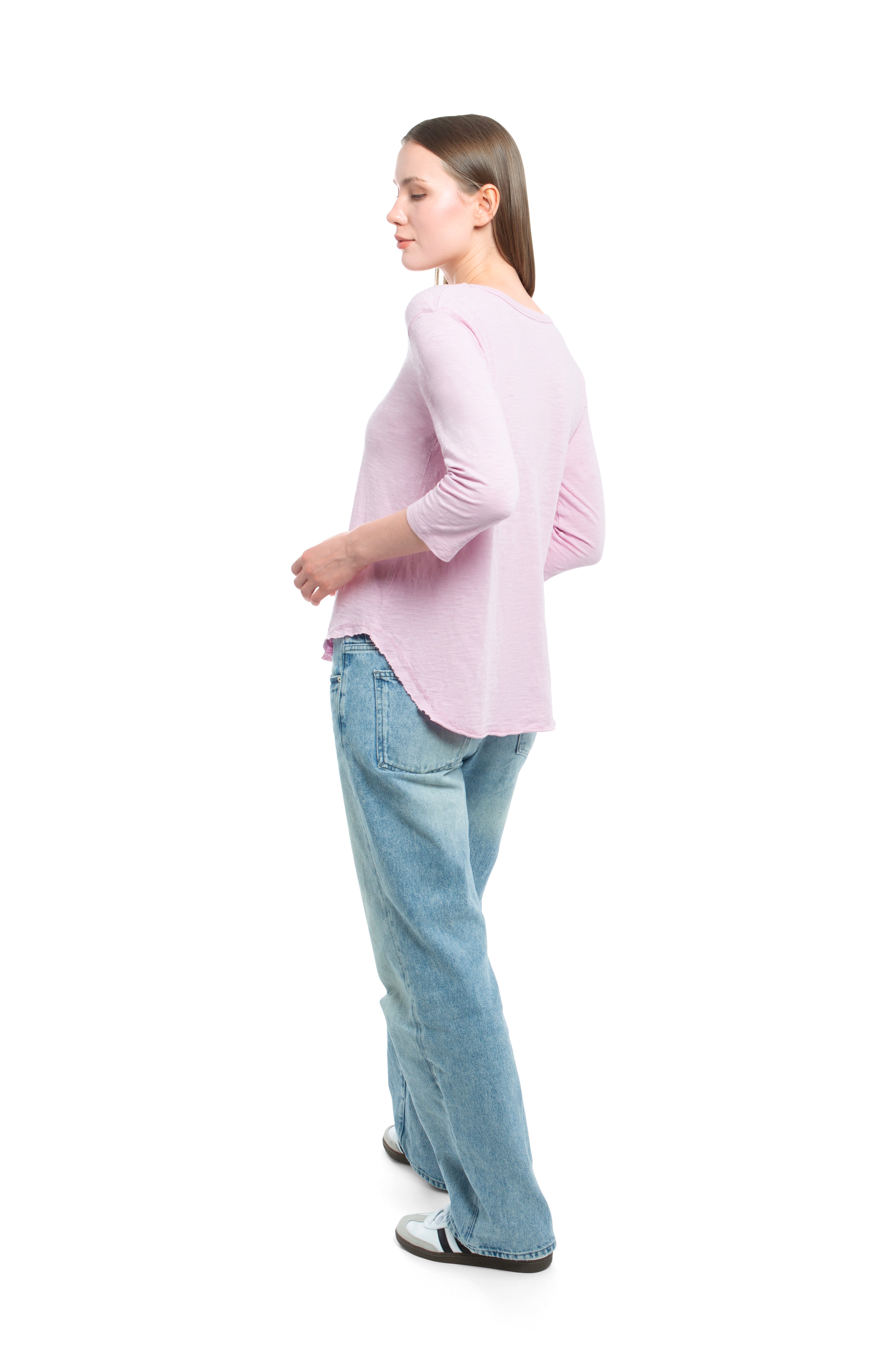 3/4 Sleeve V-Neck Shirttail