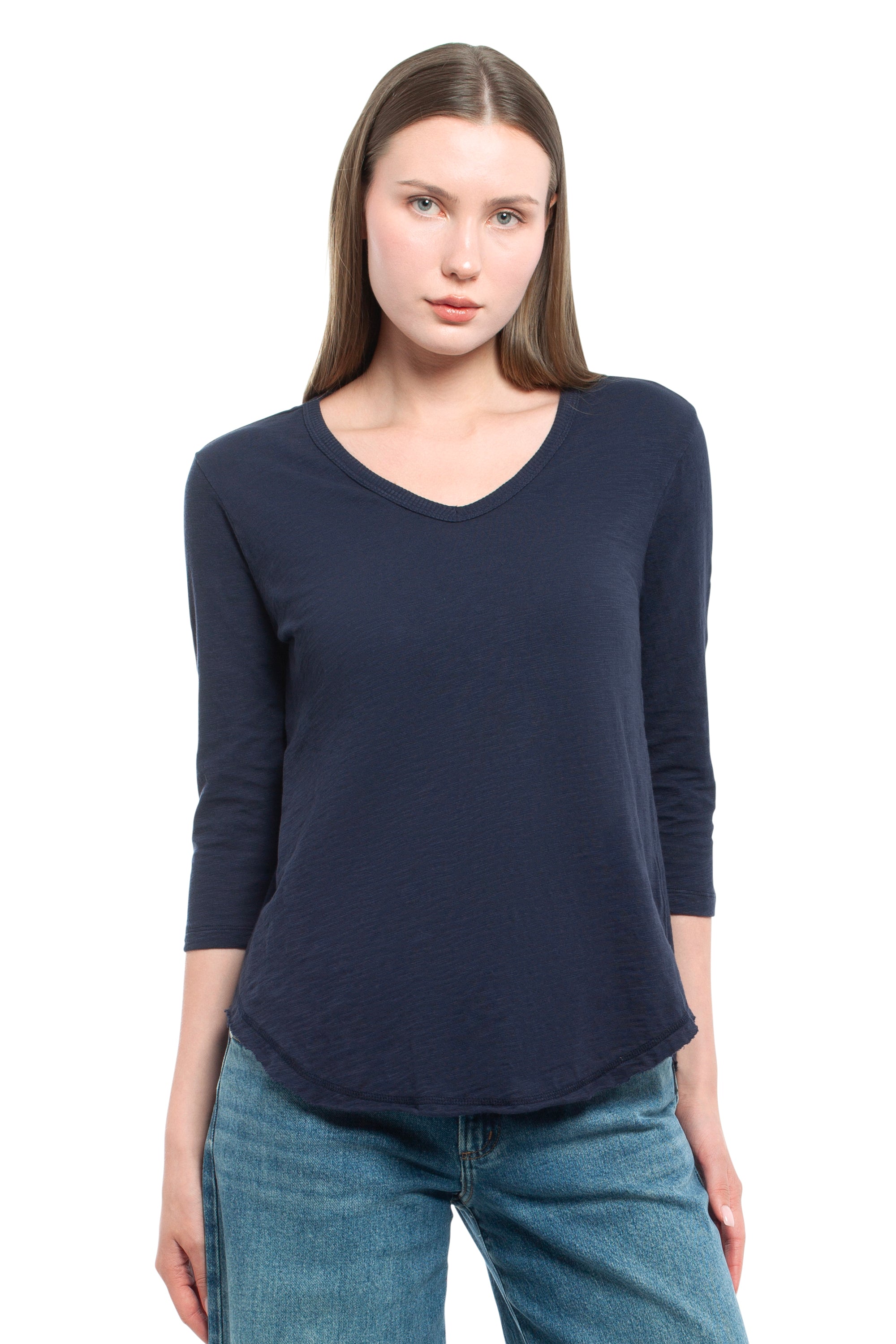 3/4 Sleeve V-Neck Shirttail