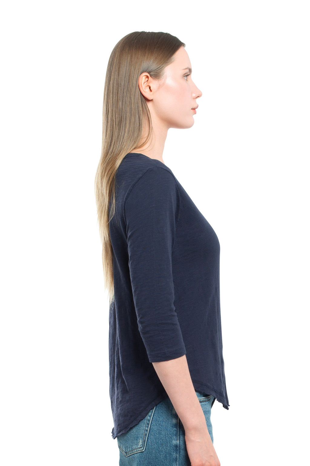 3/4 Sleeve V-Neck Shirttail
