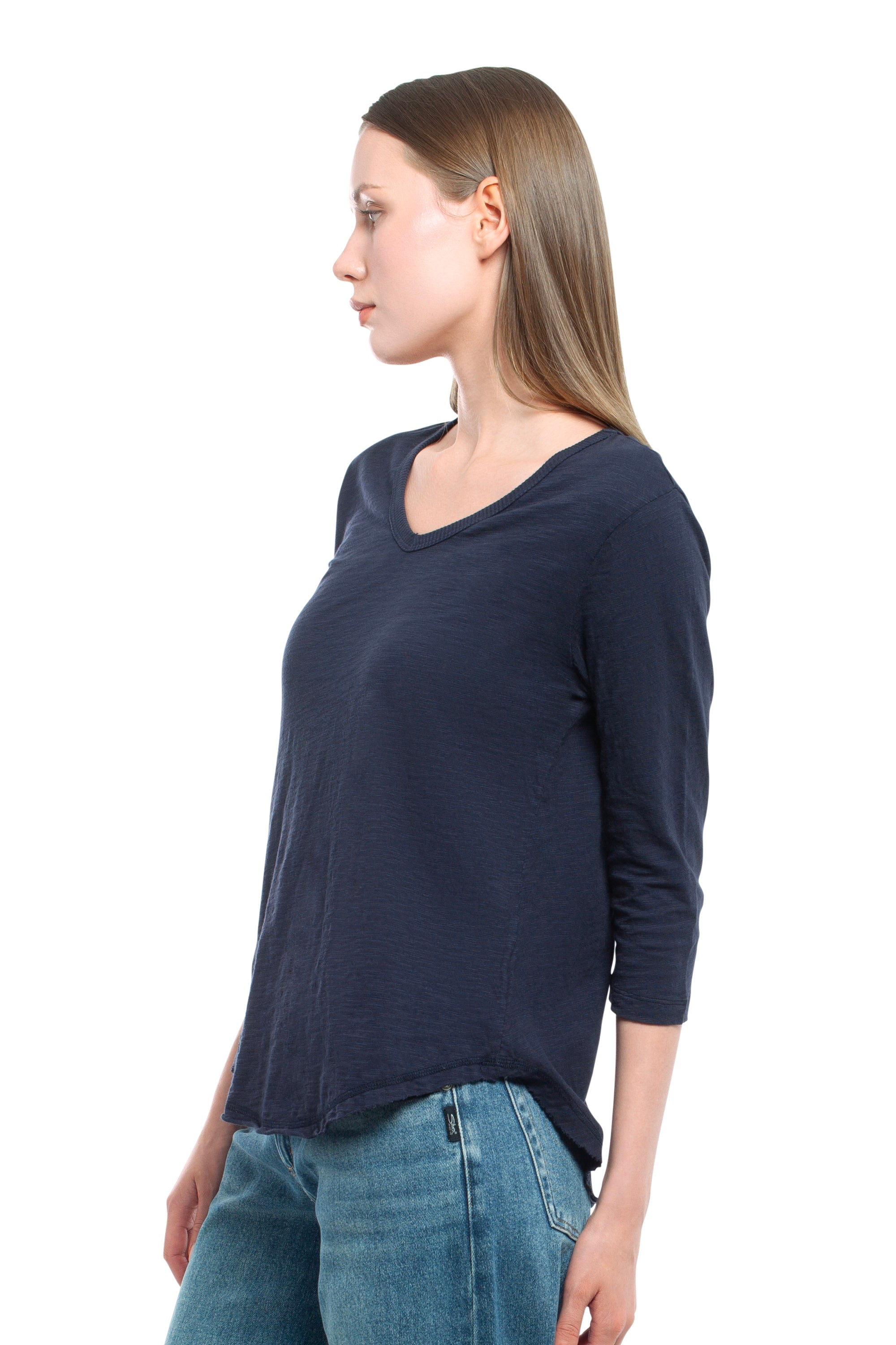 3/4 Sleeve V-Neck Shirttail