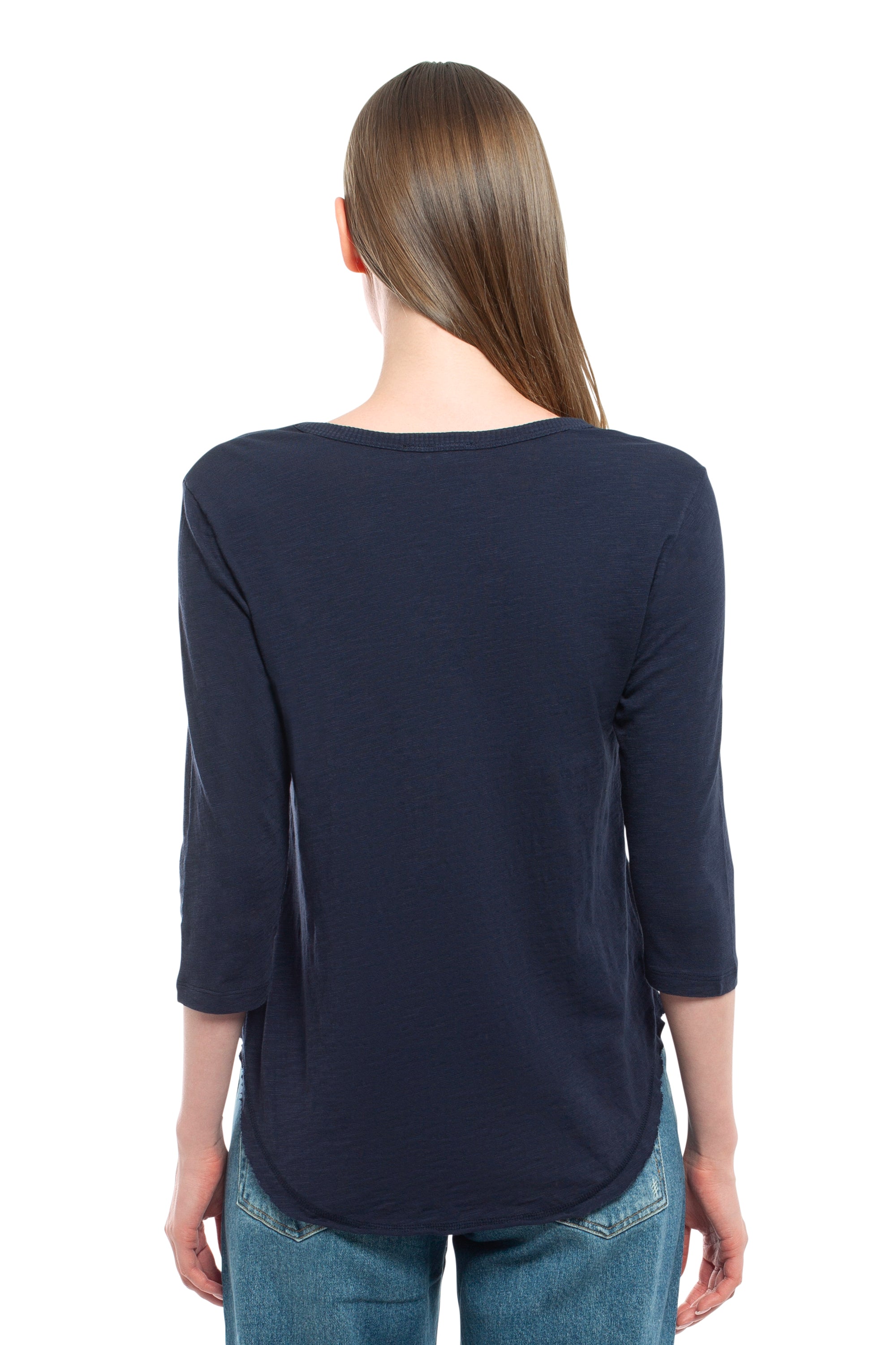 3/4 Sleeve V-Neck Shirttail