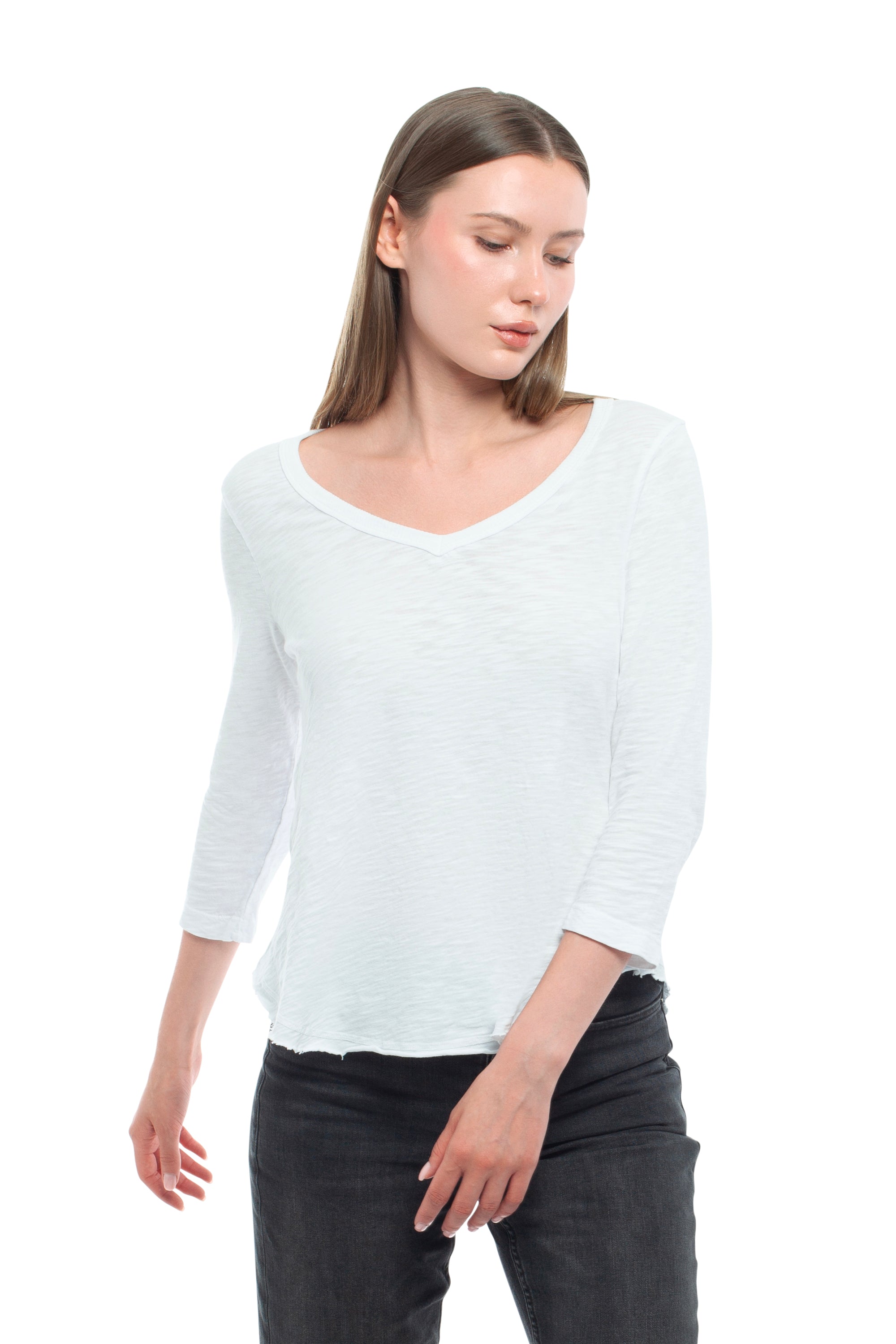 3/4 Sleeve V-Neck Shirttail