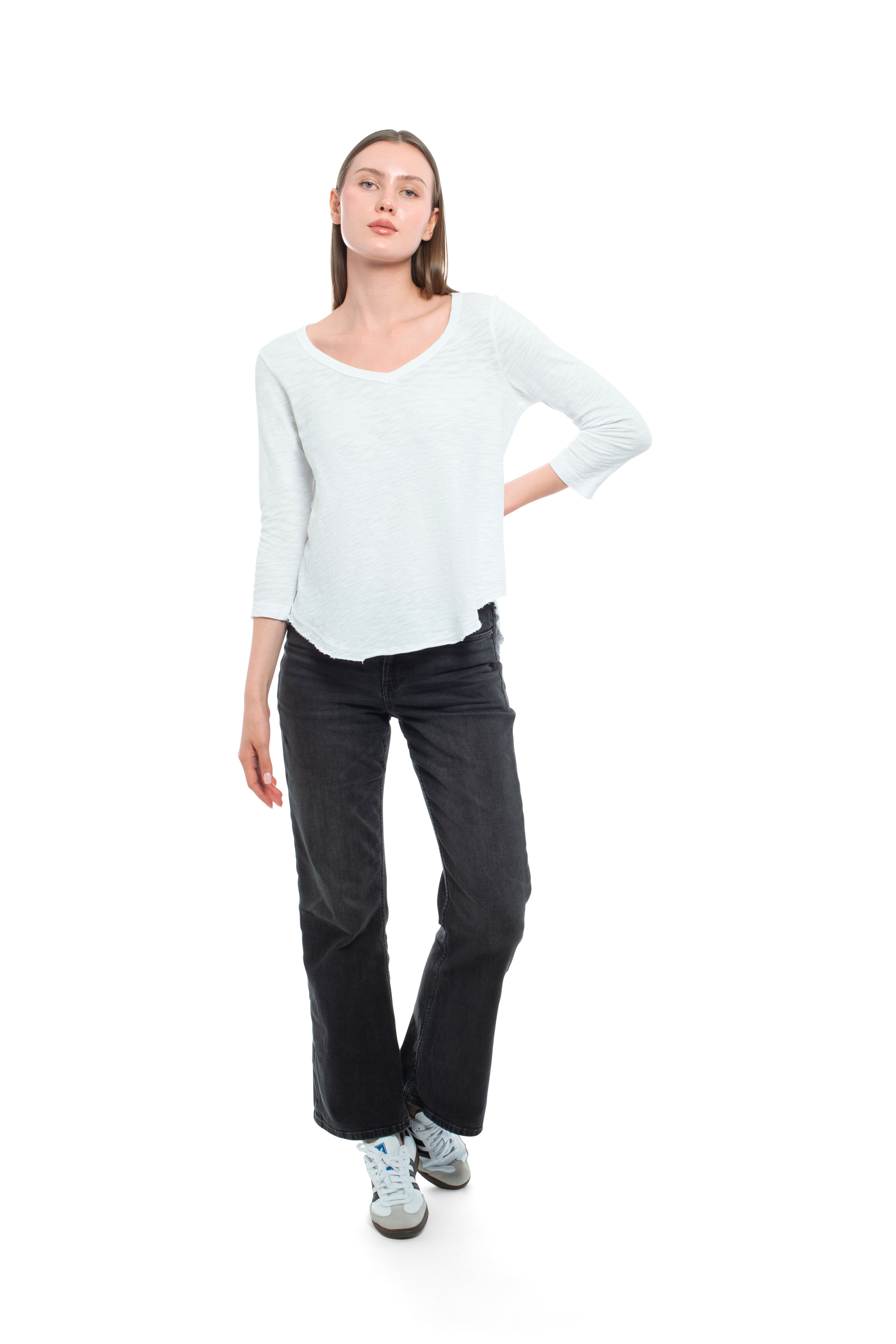 3/4 Sleeve V-Neck Shirttail