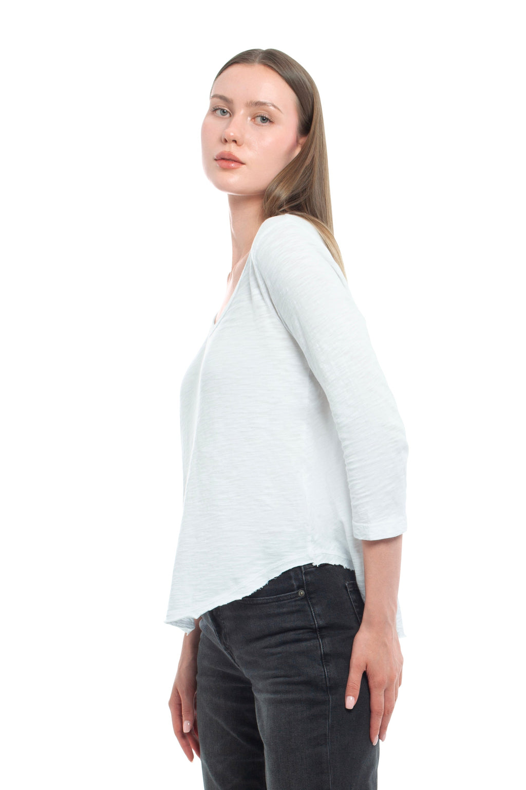 3/4 Sleeve V-Neck Shirttail