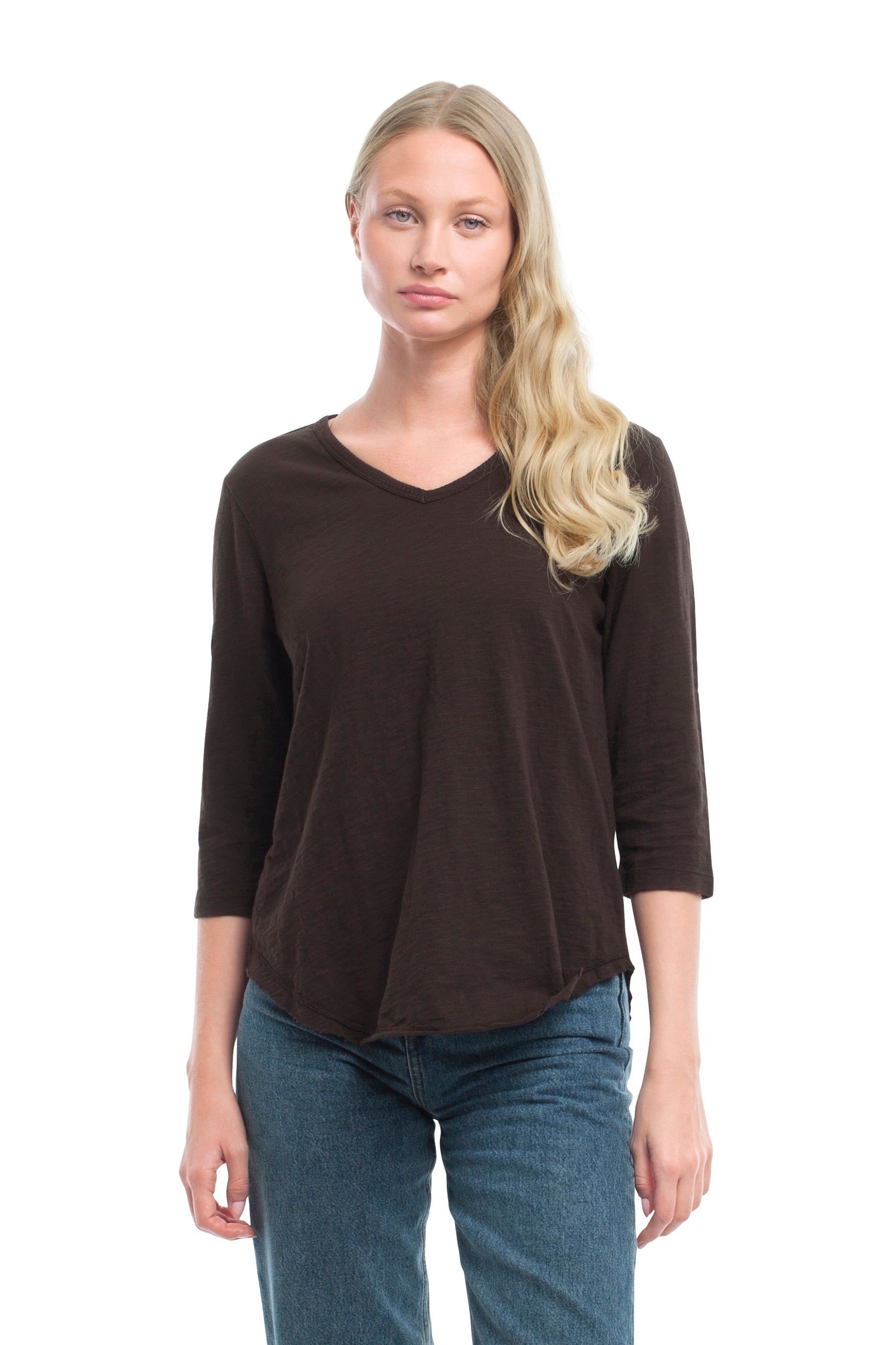 3/4 Sleeve V-Neck Shirttail