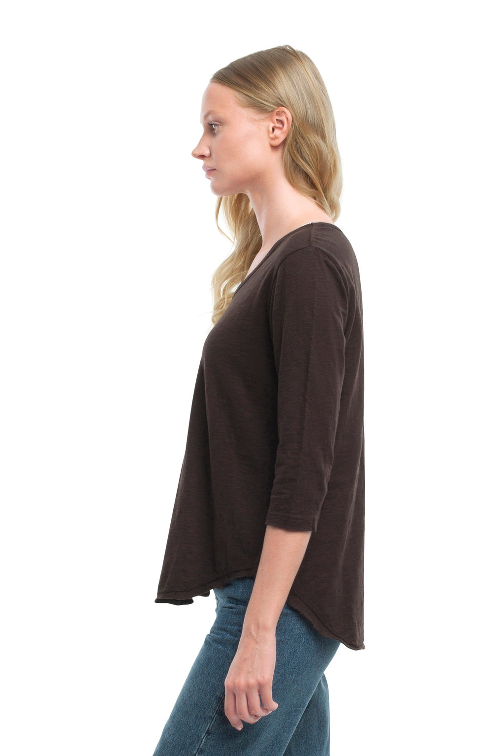3/4 Sleeve V-Neck Shirttail