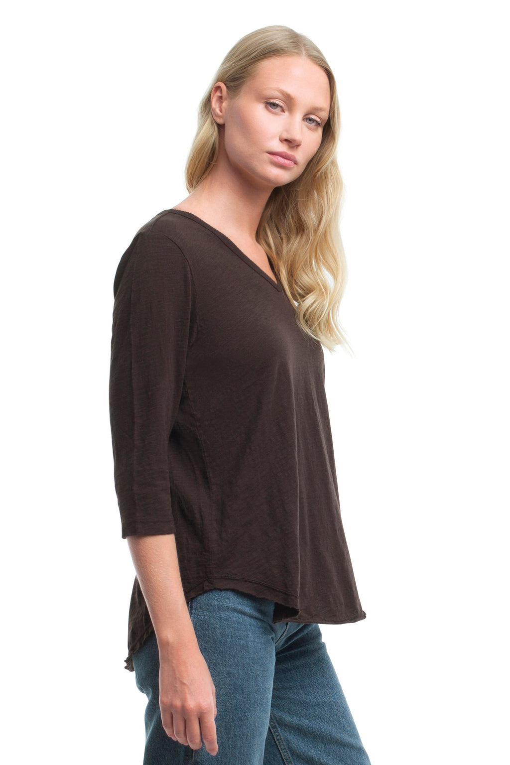3/4 Sleeve V-Neck Shirttail