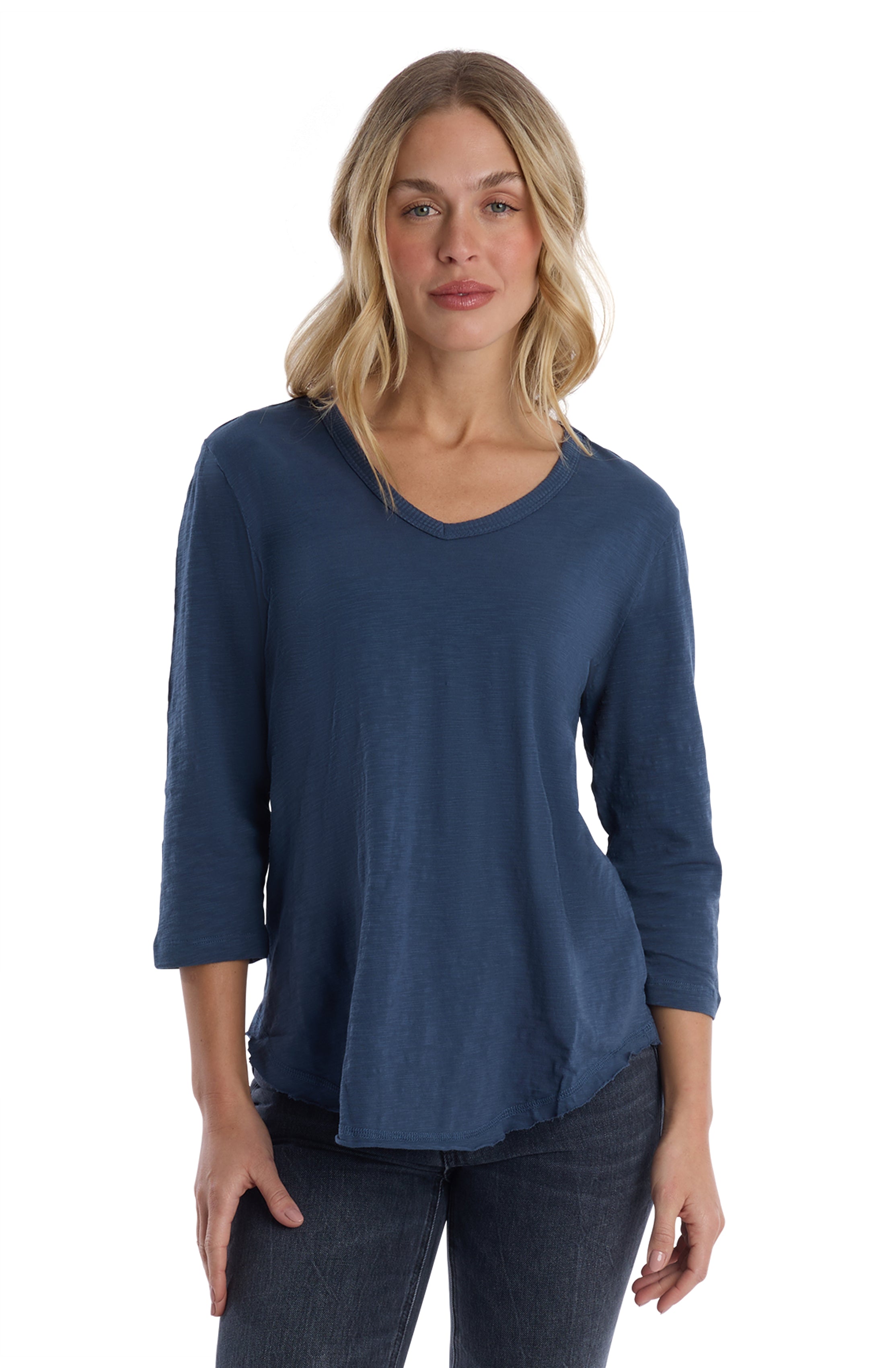 3/4 Sleeve V-Neck Shirttail