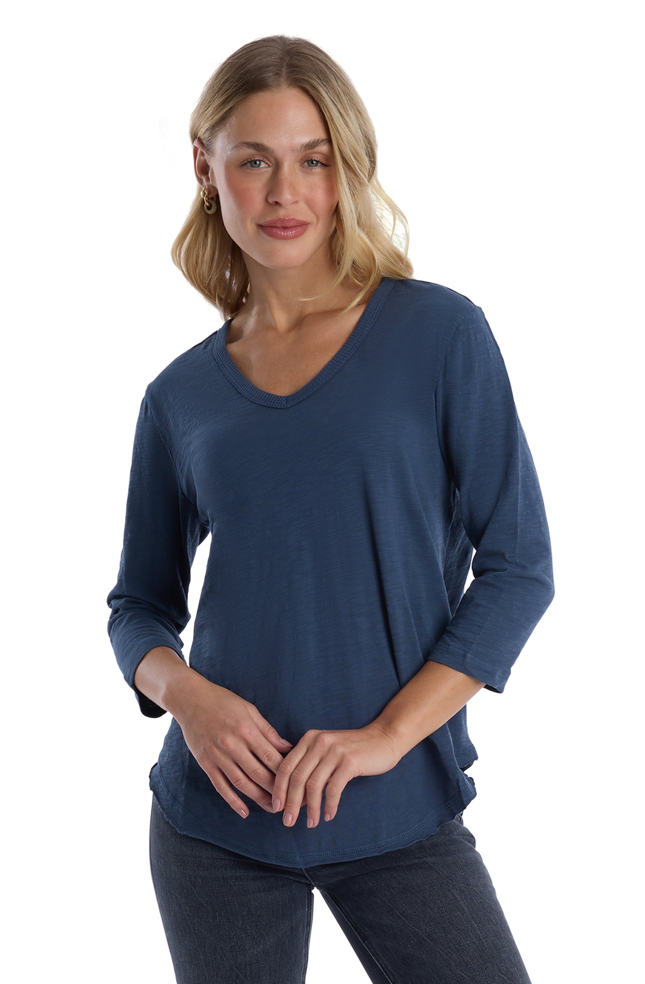 3/4 Sleeve V-Neck Shirttail
