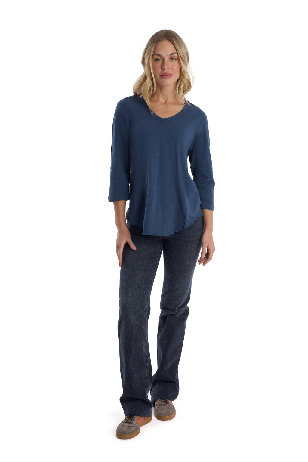 3/4 Sleeve V-Neck Shirttail