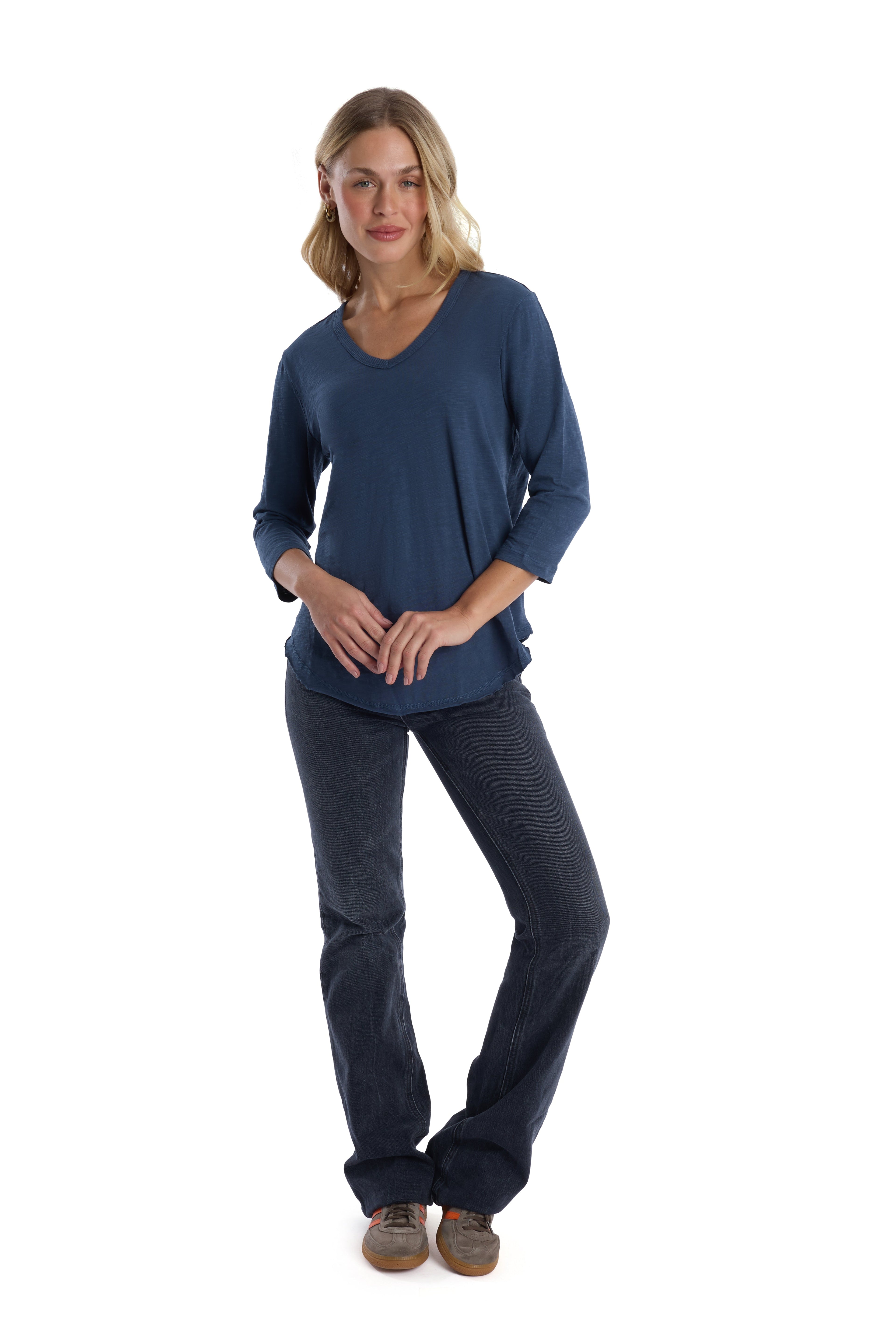 3/4 Sleeve V-Neck Shirttail