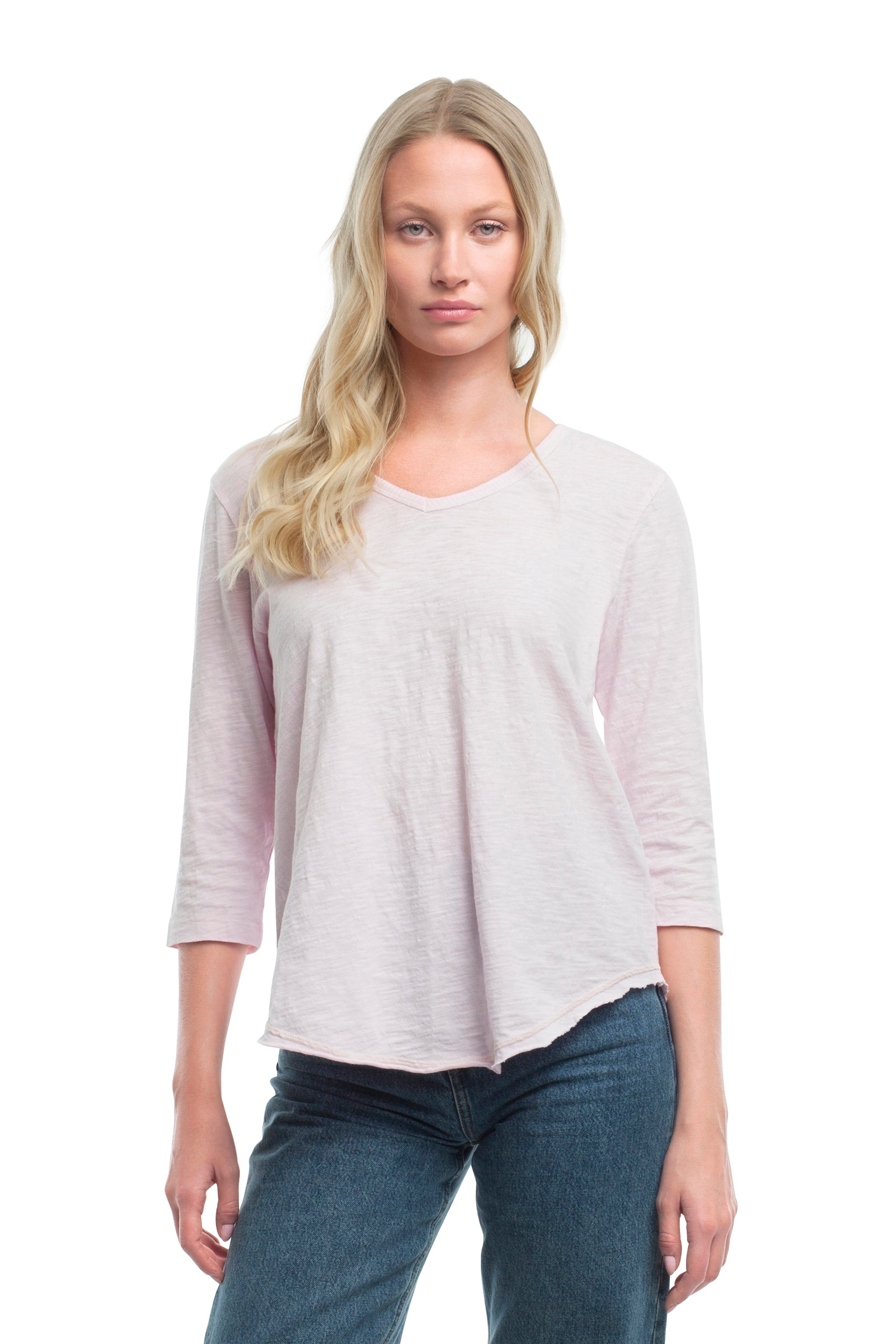 3/4 Sleeve V-Neck Shirttail