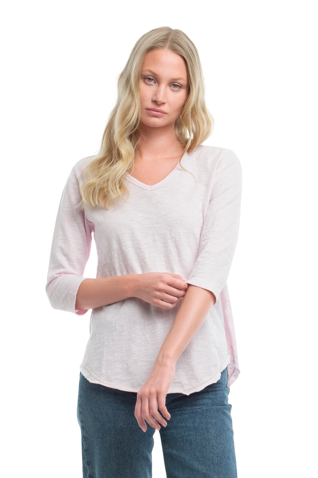 3/4 Sleeve V-Neck Shirttail
