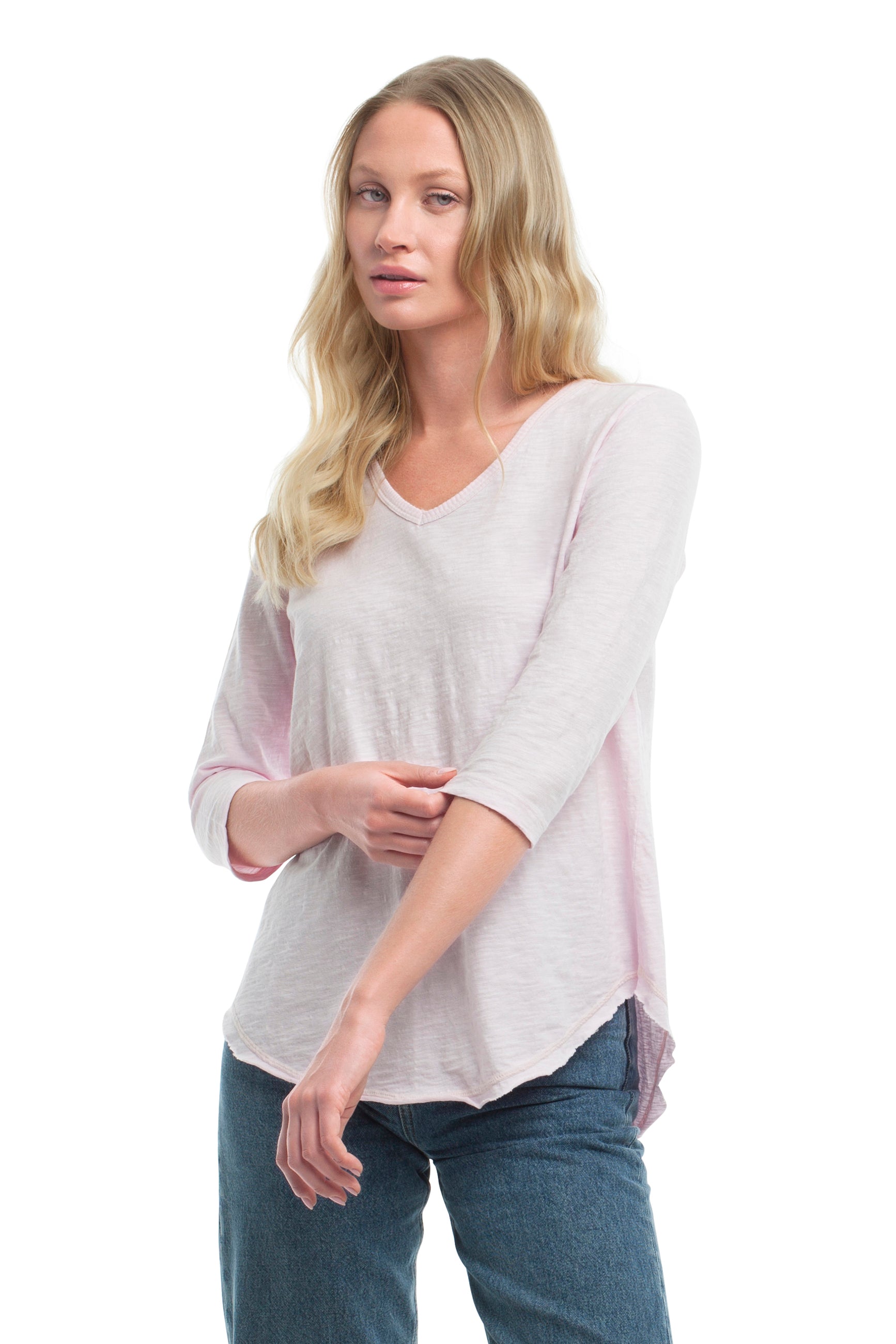3/4 Sleeve V-Neck Shirttail