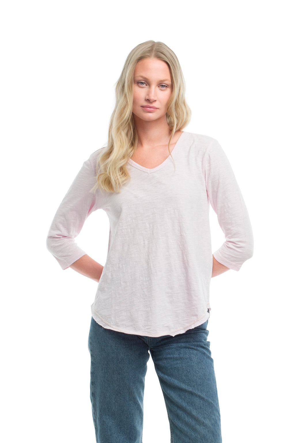 3/4 Sleeve V-Neck Shirttail
