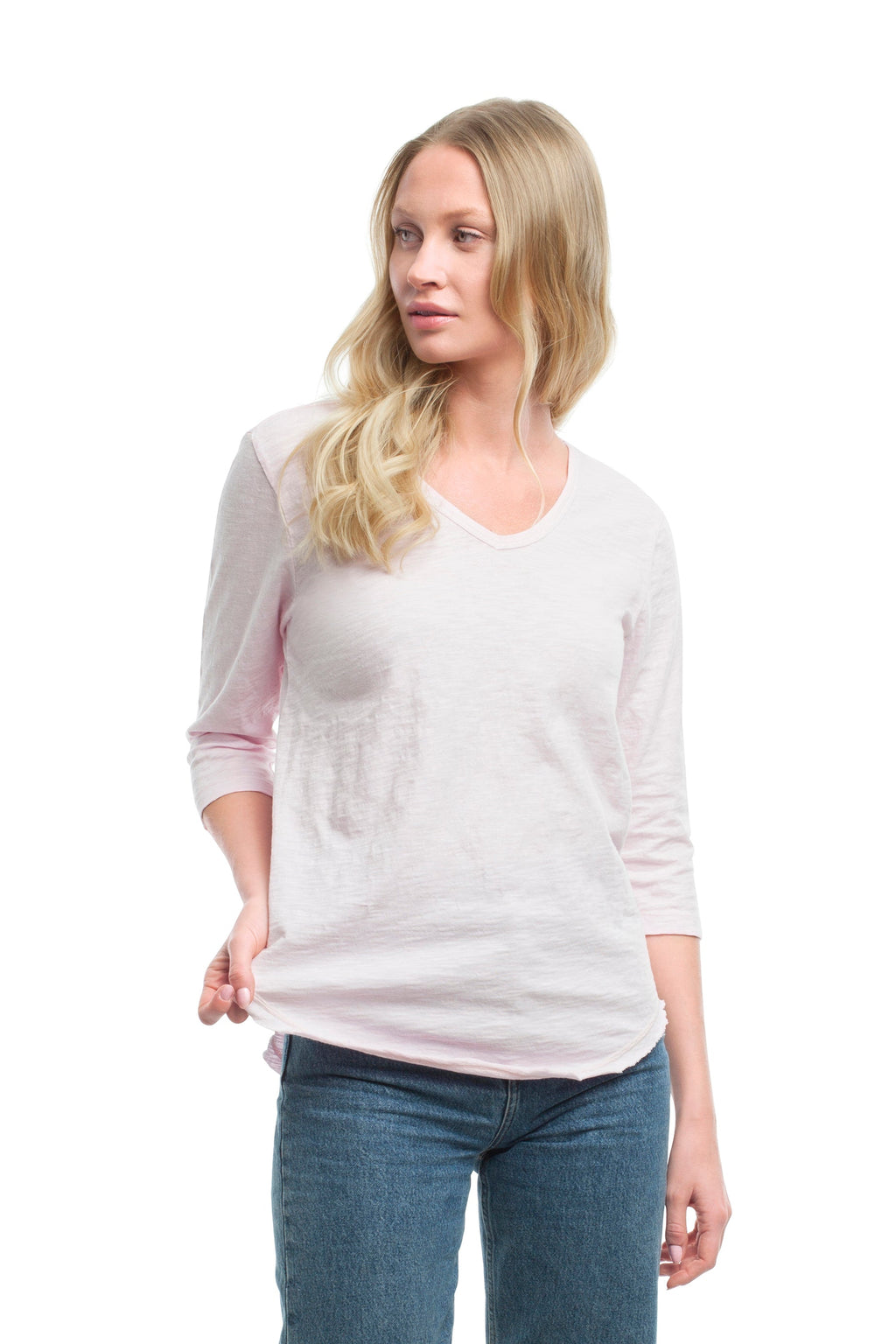 3/4 Sleeve V-Neck Shirttail