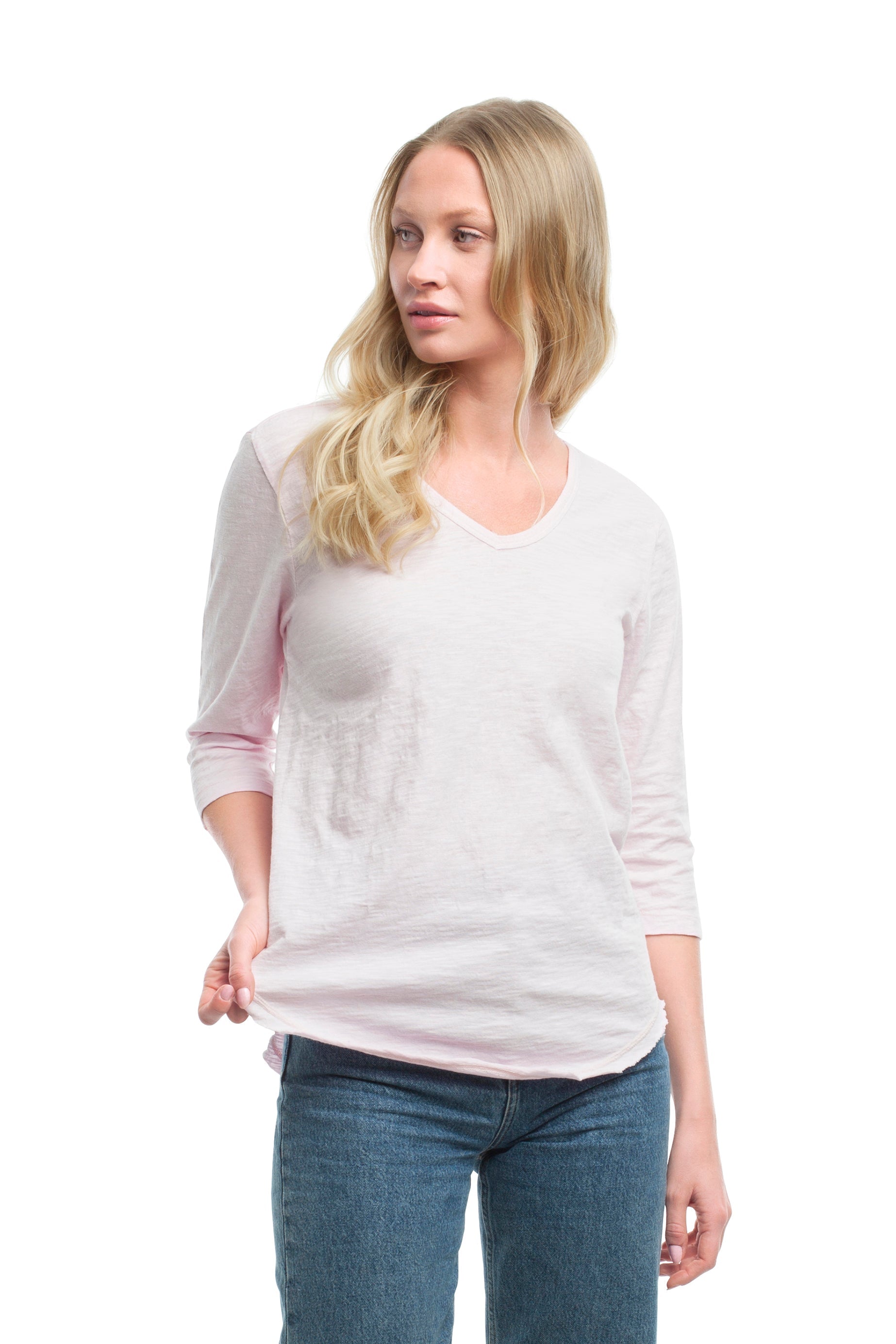 3/4 Sleeve V-Neck Shirttail