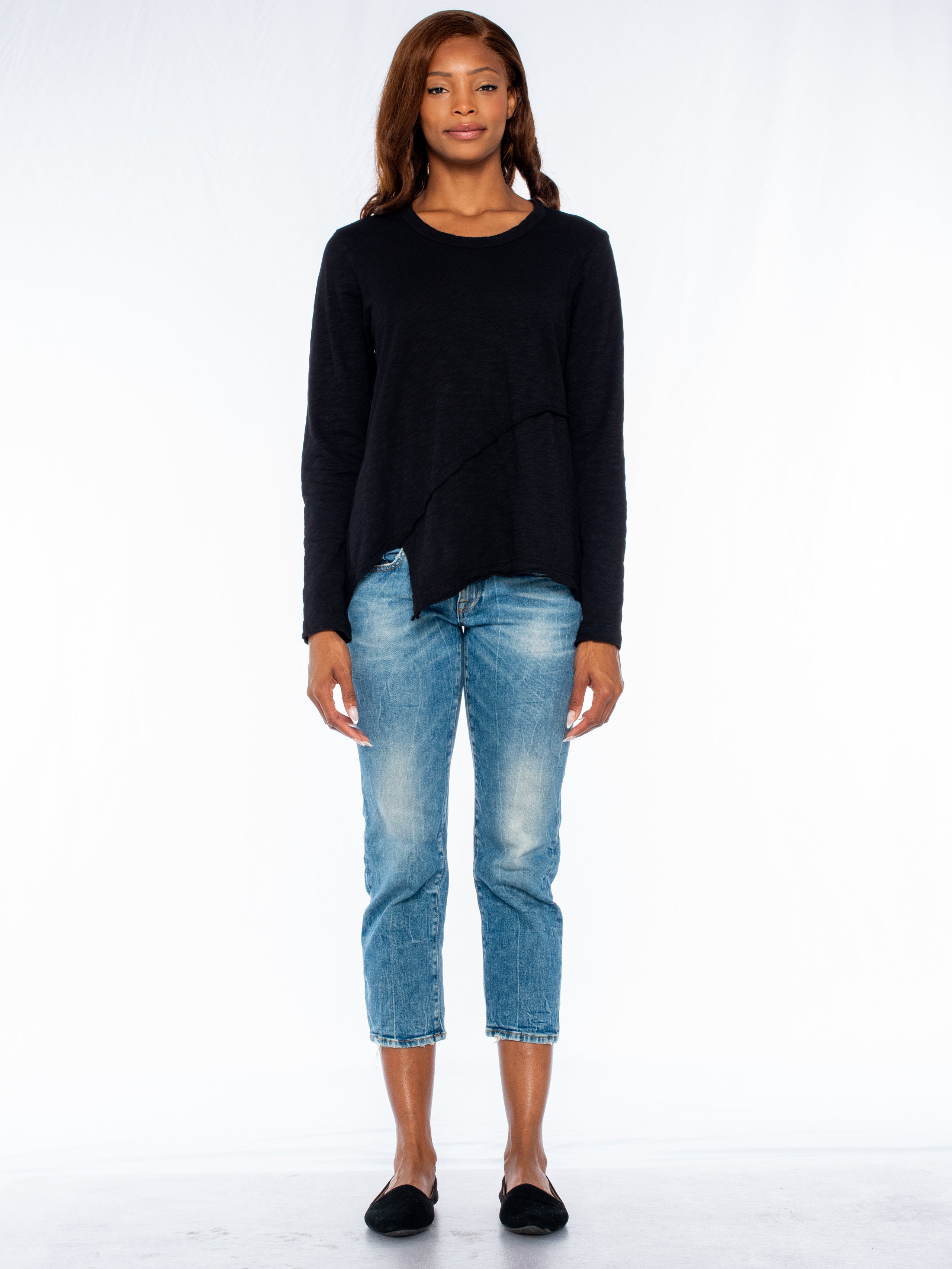 Crew Long Sleeve Easy Crossover Raw Hem Top